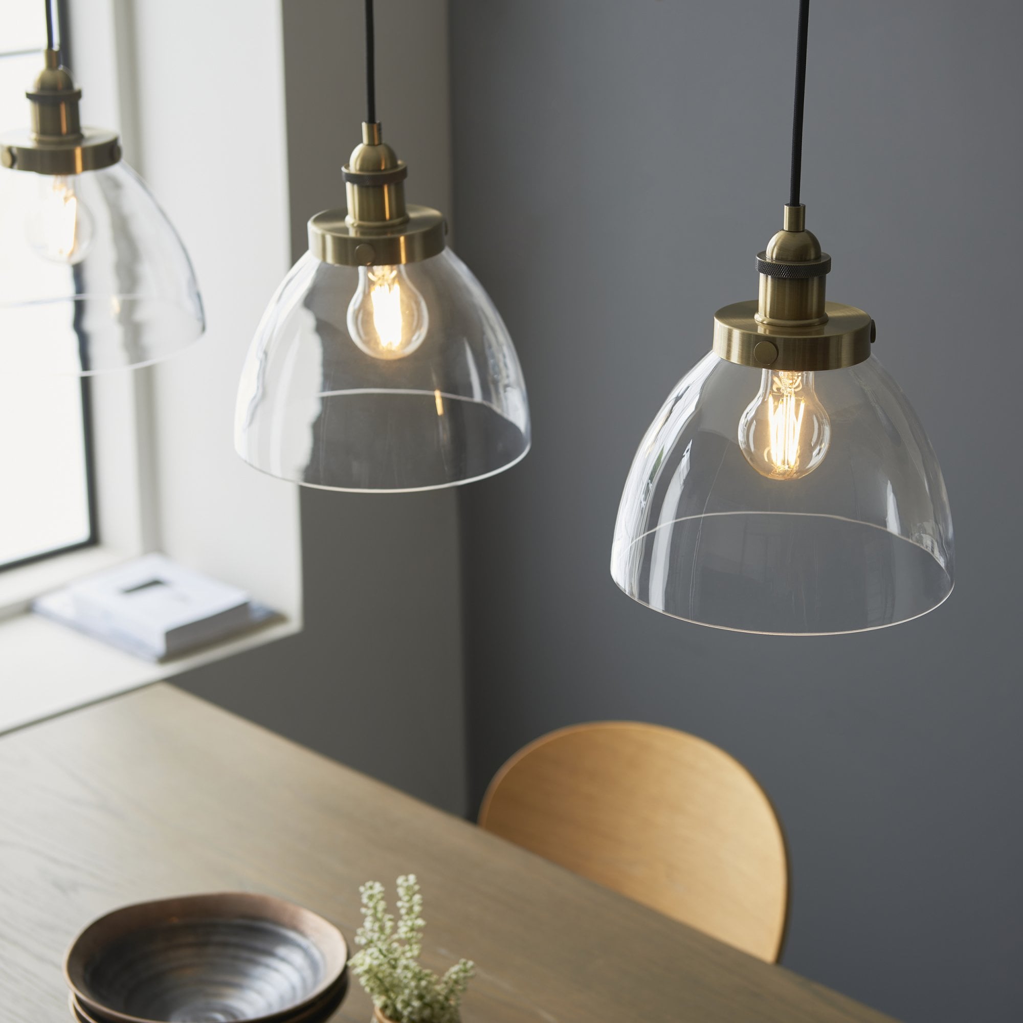 Endon Hansen 3 Light Linear Pendant - Antique Brass