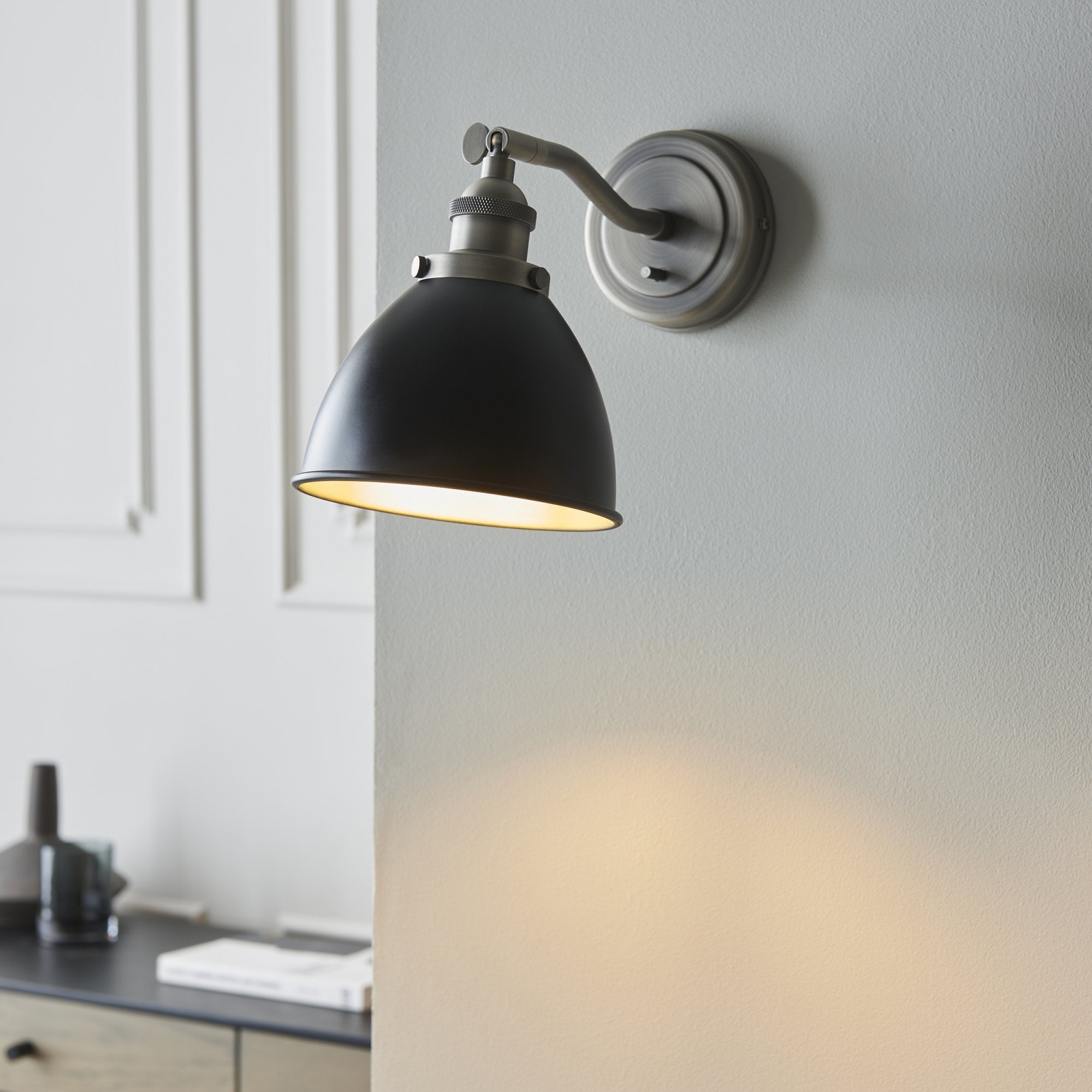 Endon Franklin Single Wall Light - Matt Black & Aged Pewter