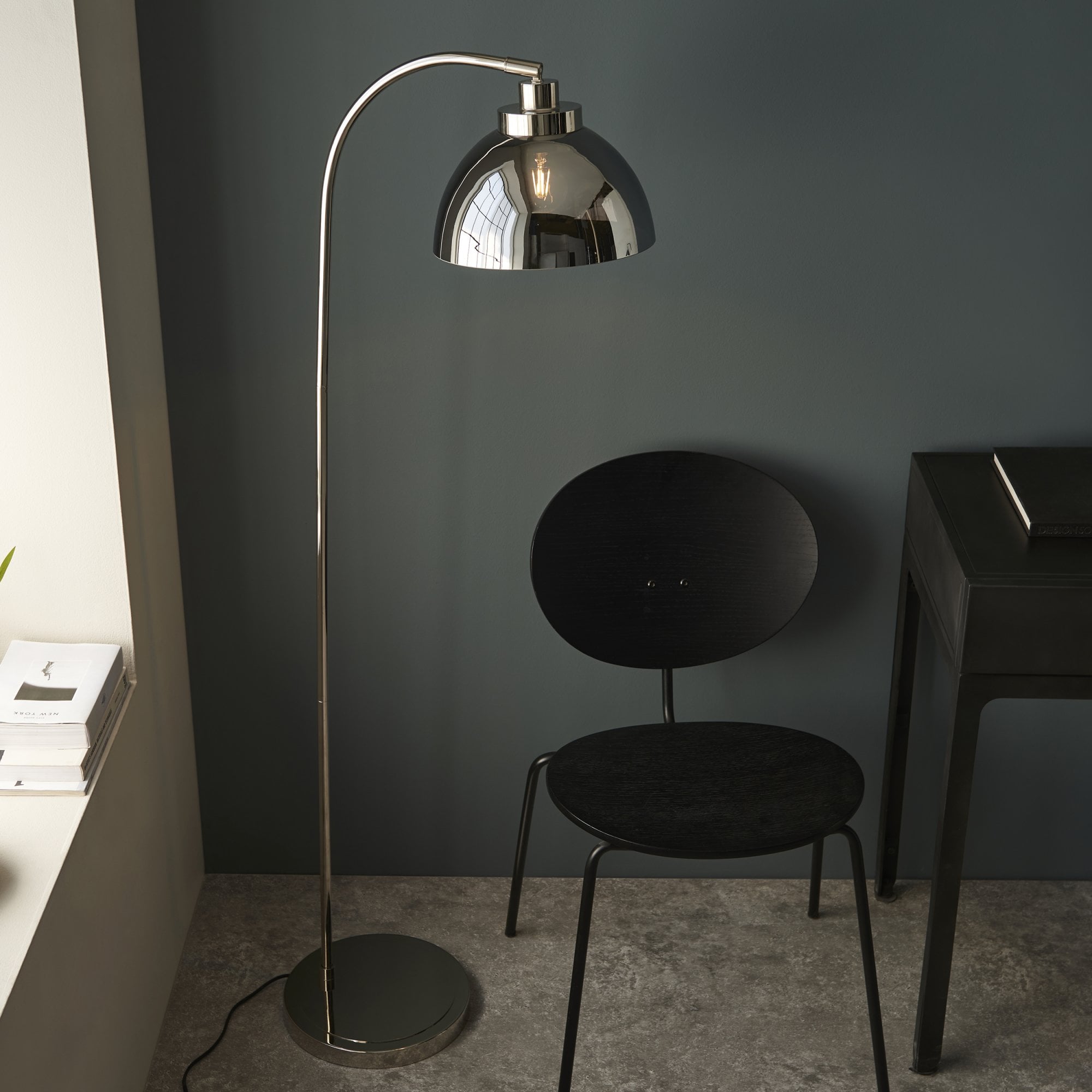 Endon Caspa Task Floor Lamp - Bright Nickel & Smoked Mirror Glass