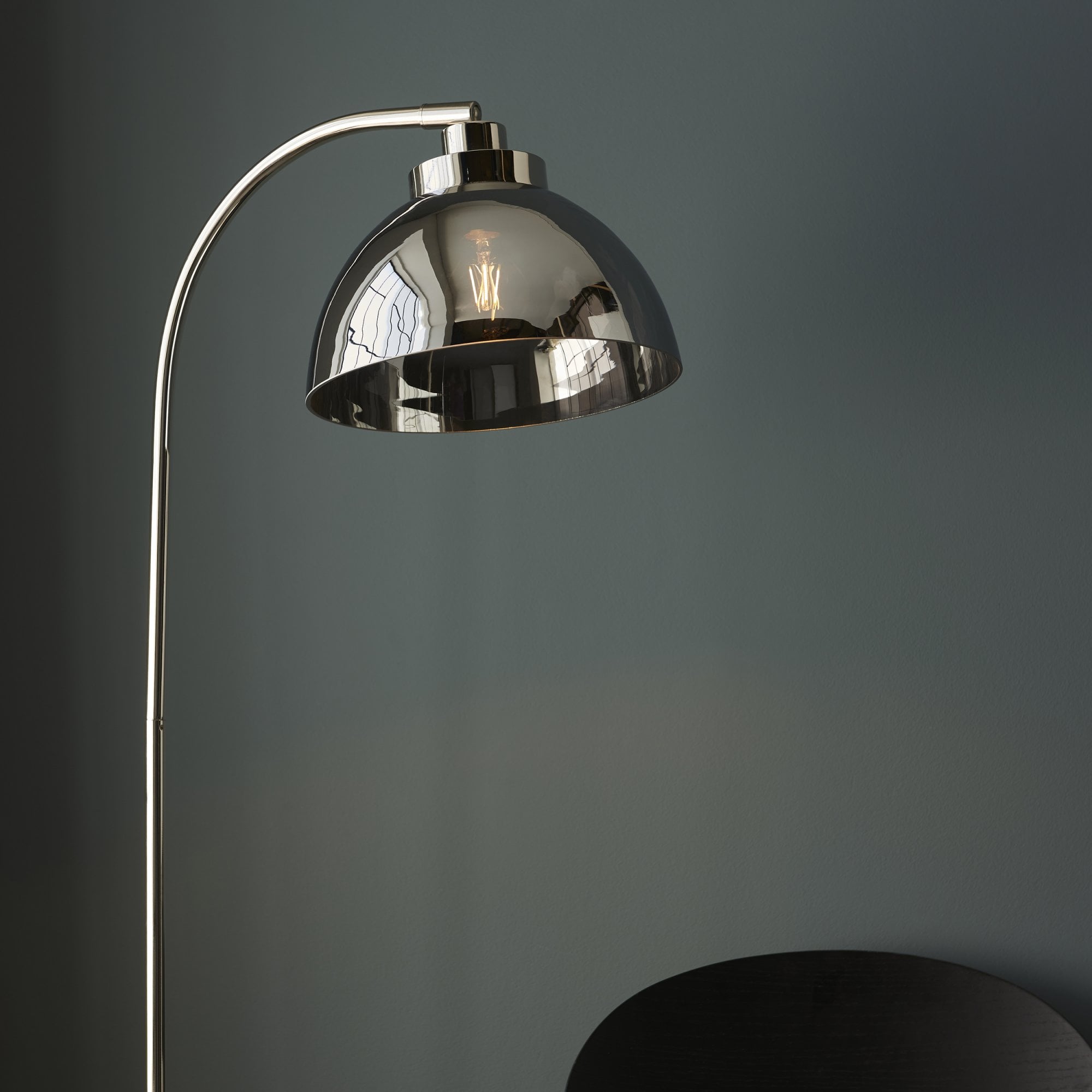 Endon Caspa Task Floor Lamp - Bright Nickel & Smoked Mirror Glass