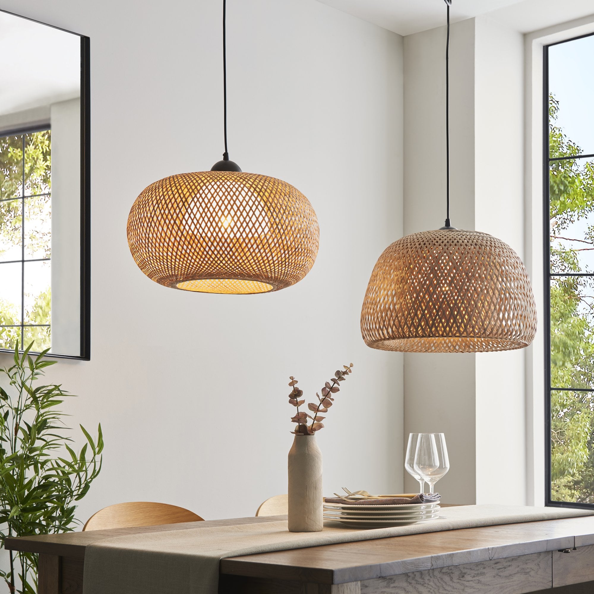 Endon Bali Domed Raffia Twine Pendant - Bamboo Shade