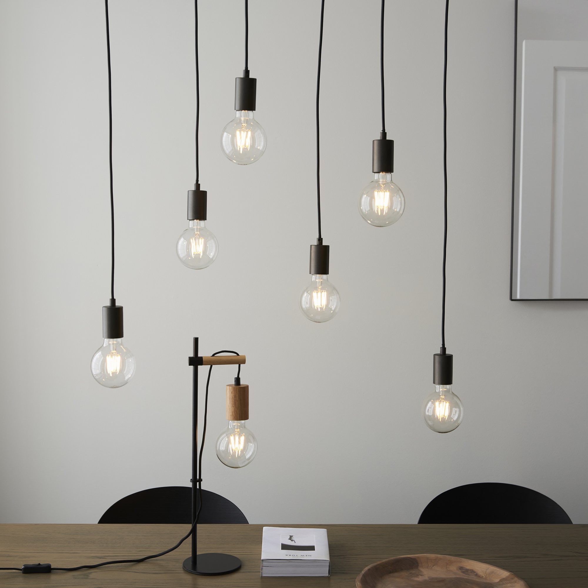 Endon Stellan 6 Light Linear Pendant - Oak Effect