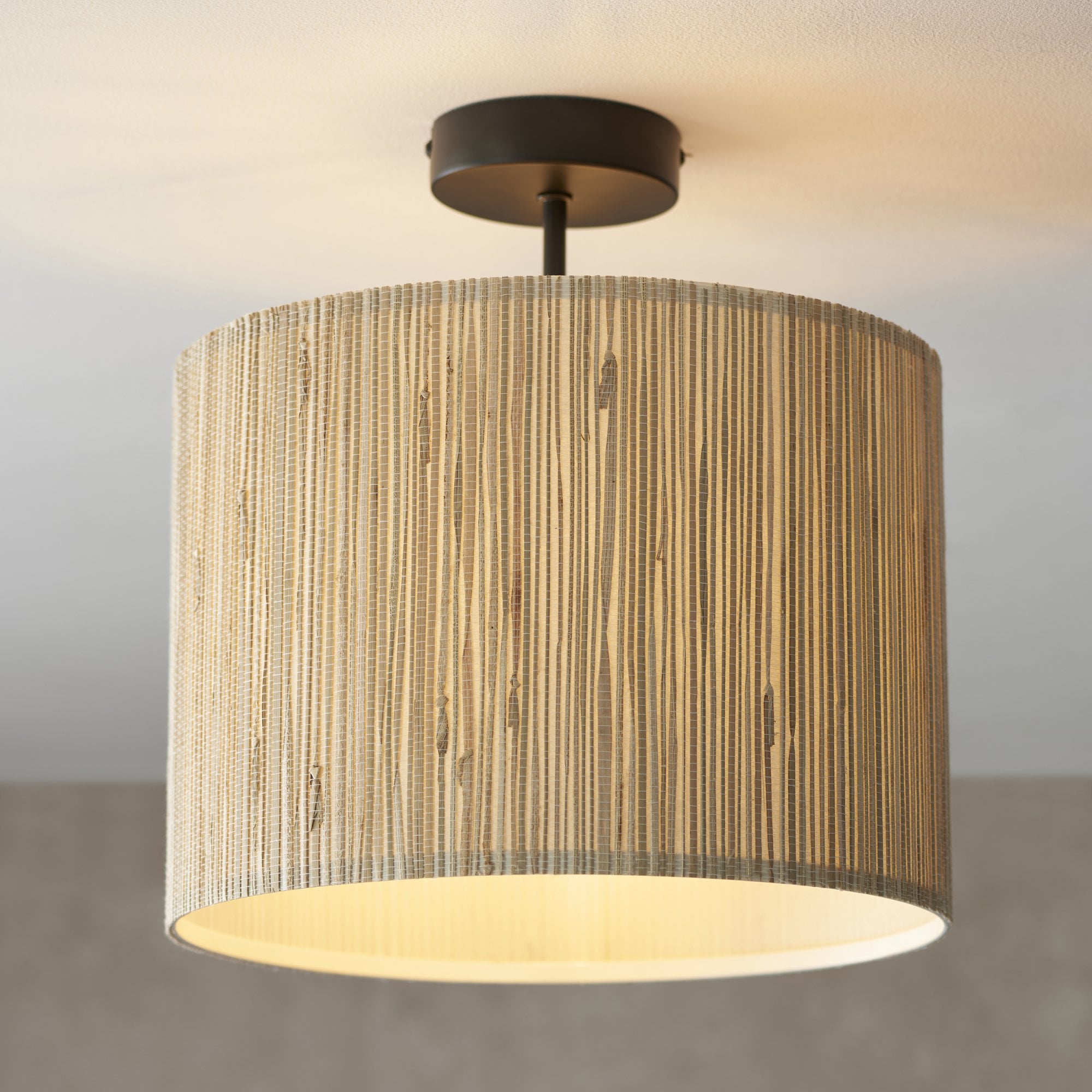 Endon Longshore Single Semi Fush Ceiling Light - Woven Seagrass