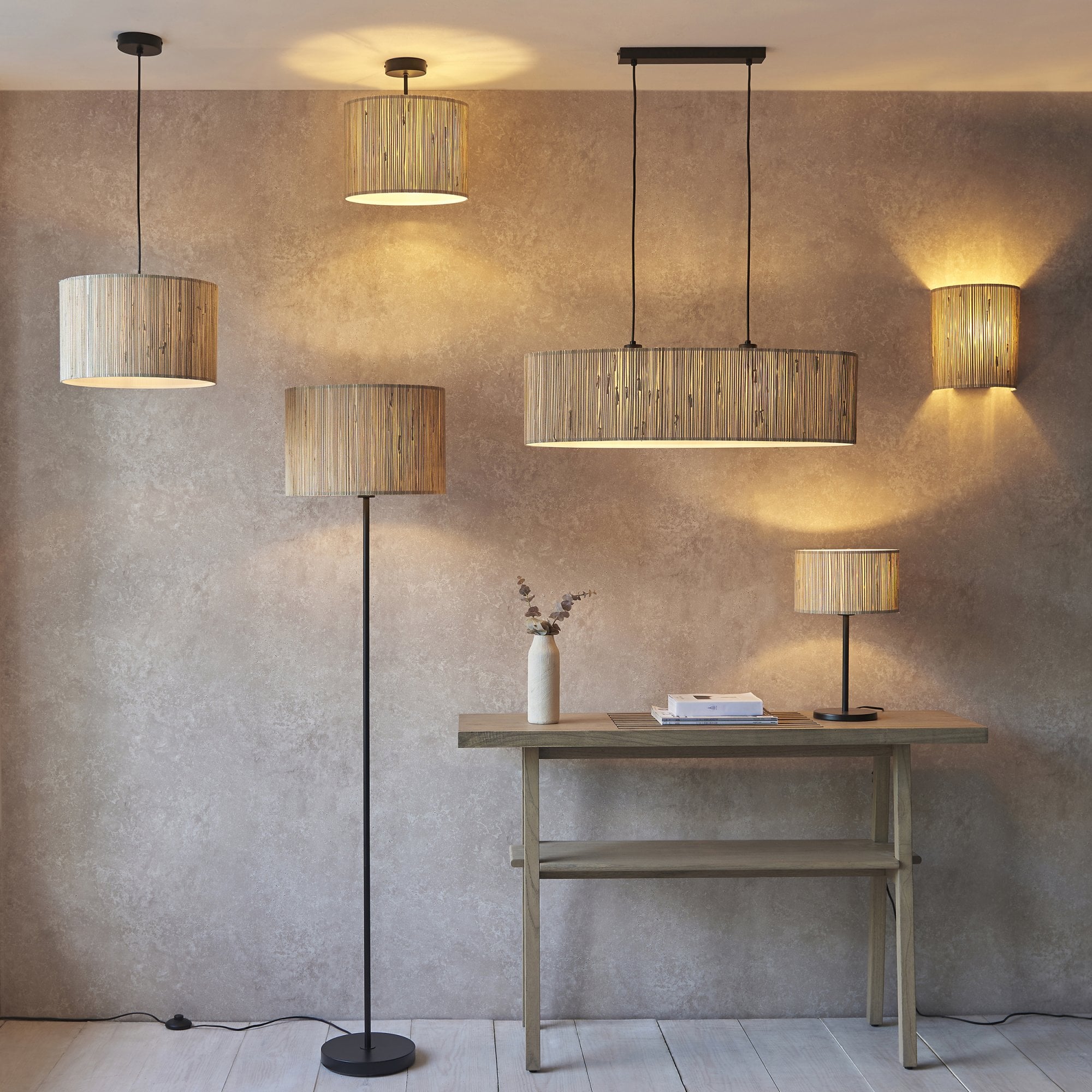 Endon Longshore Single Semi Fush Ceiling Light - Woven Seagrass