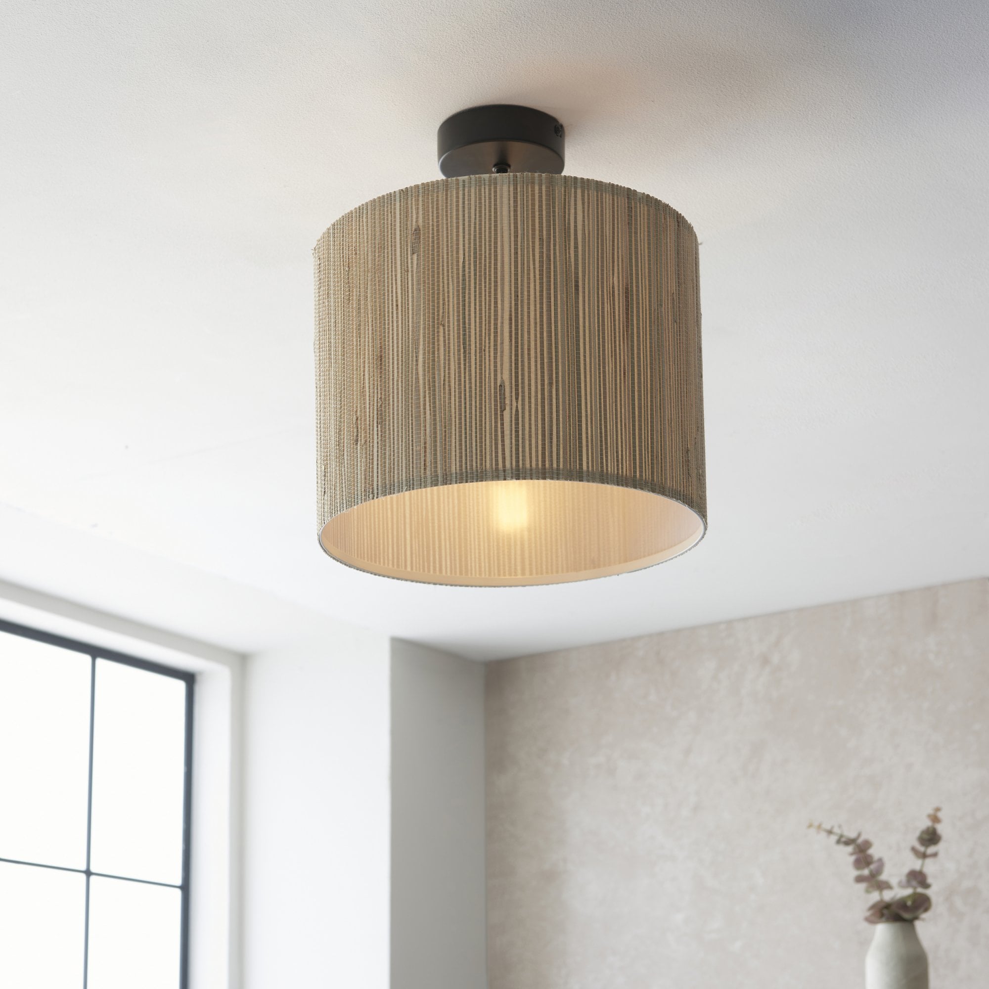 Endon Longshore Single Semi Fush Ceiling Light - Woven Seagrass