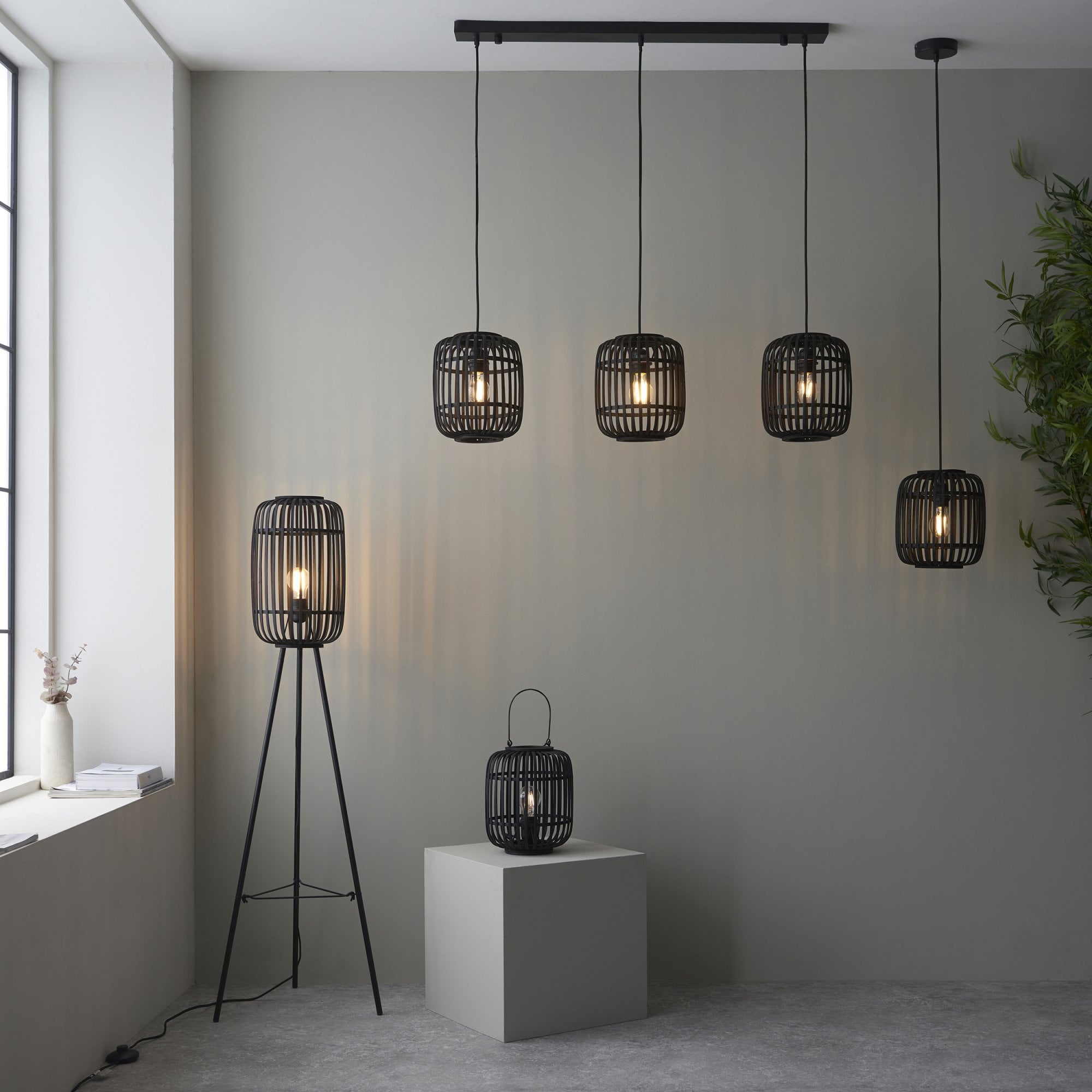 Endon Mathias Bamboo 3 Light Linear Pendant - Dark Stained Bamboo