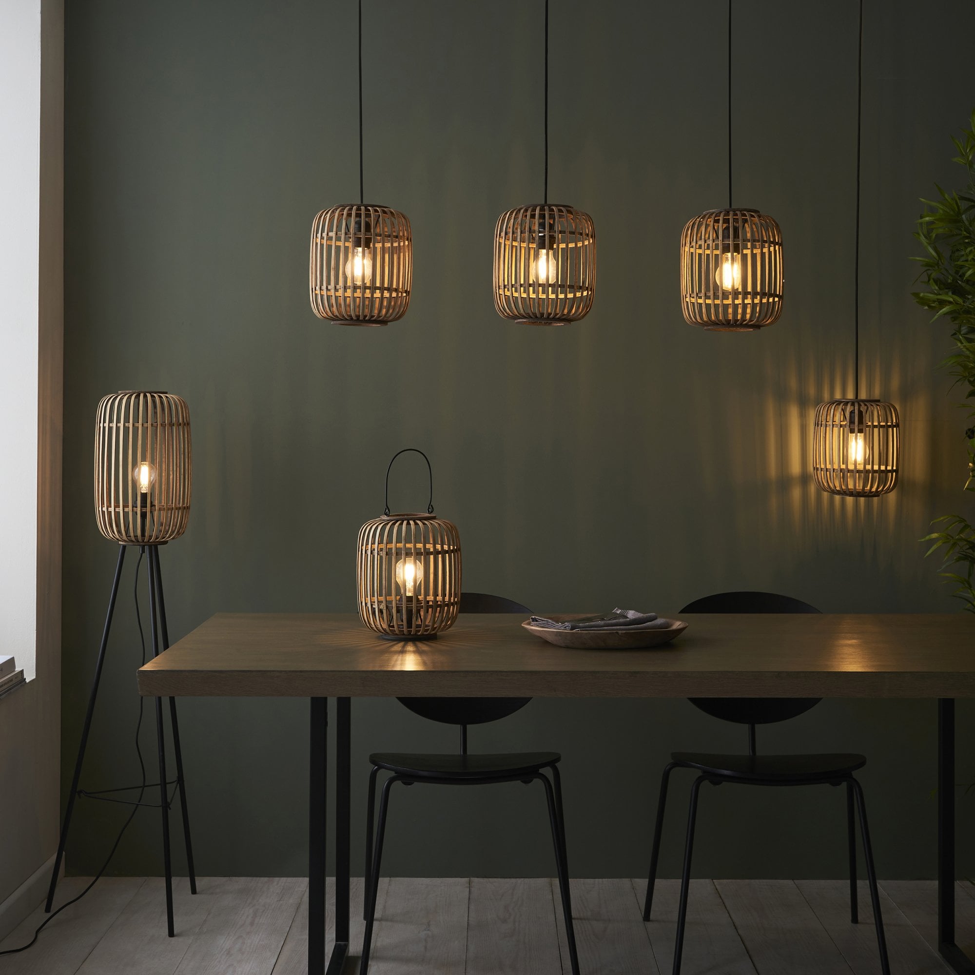 Endon Mathias Bamboo 3 Light Linear Pendant - Natural Bamboo