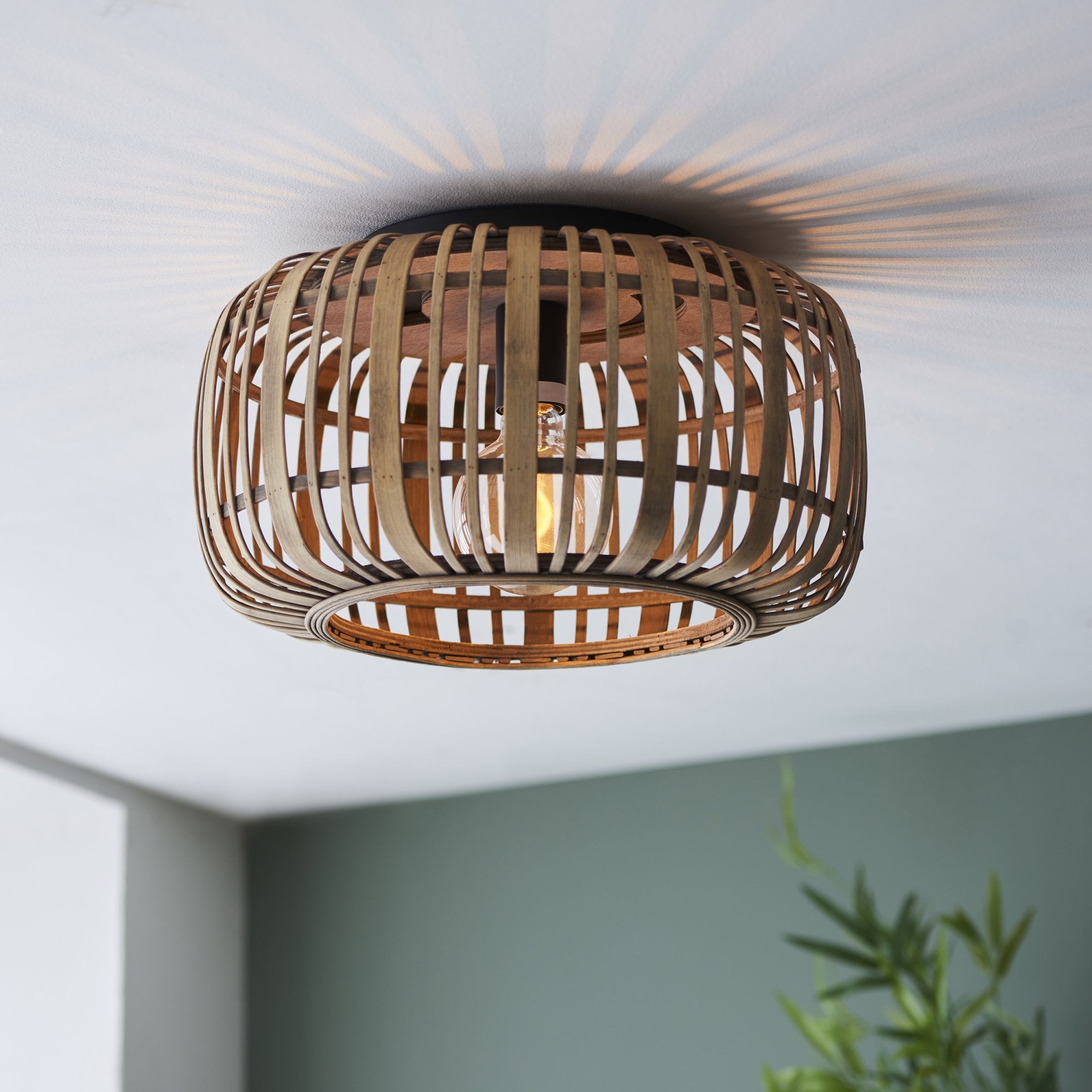Endon Mathias Bamboo Single Flush Ceiling Light - Natural Bamboo