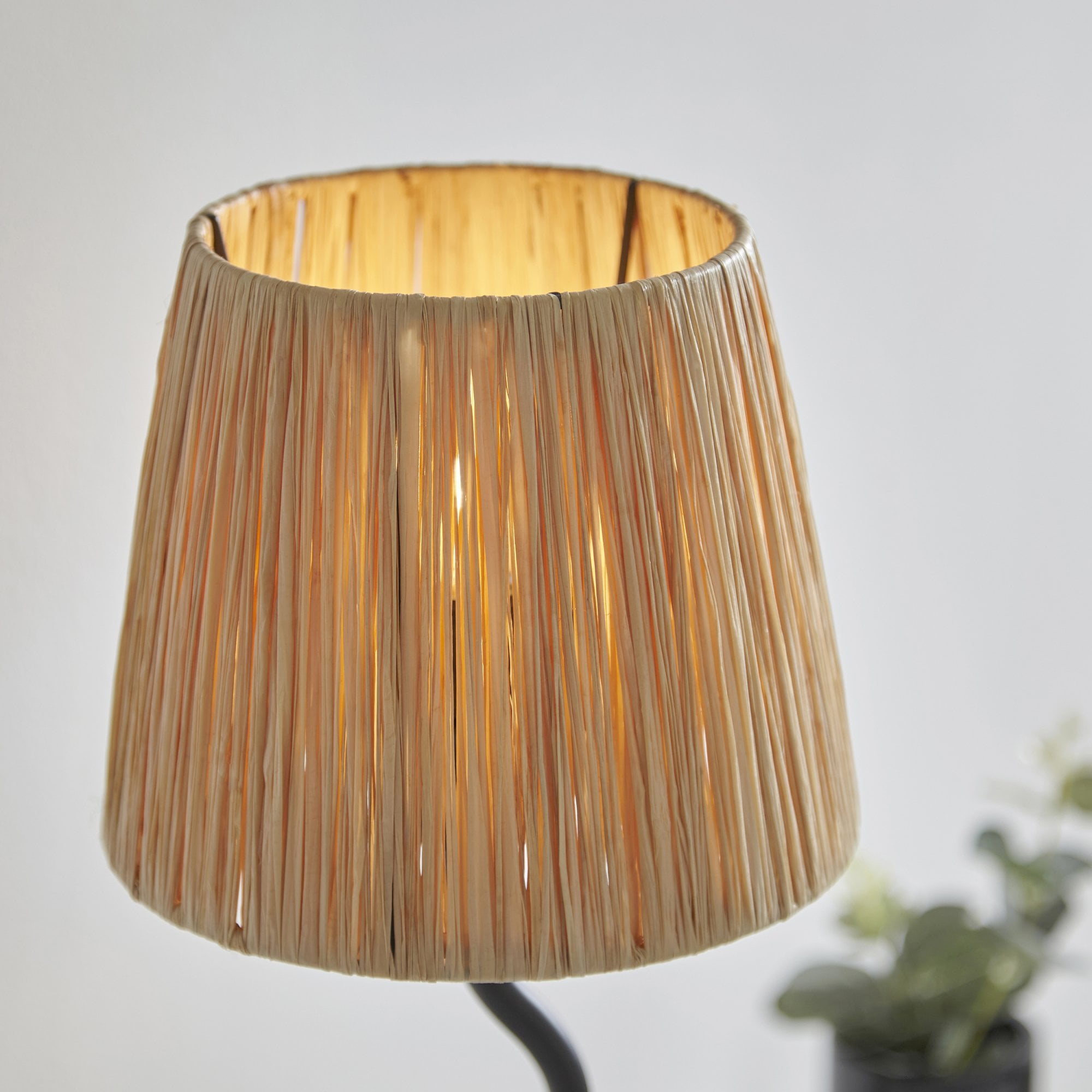 Endon Wriggle Table Lamp - Matt Black & Natural Raffia Tapered Shade