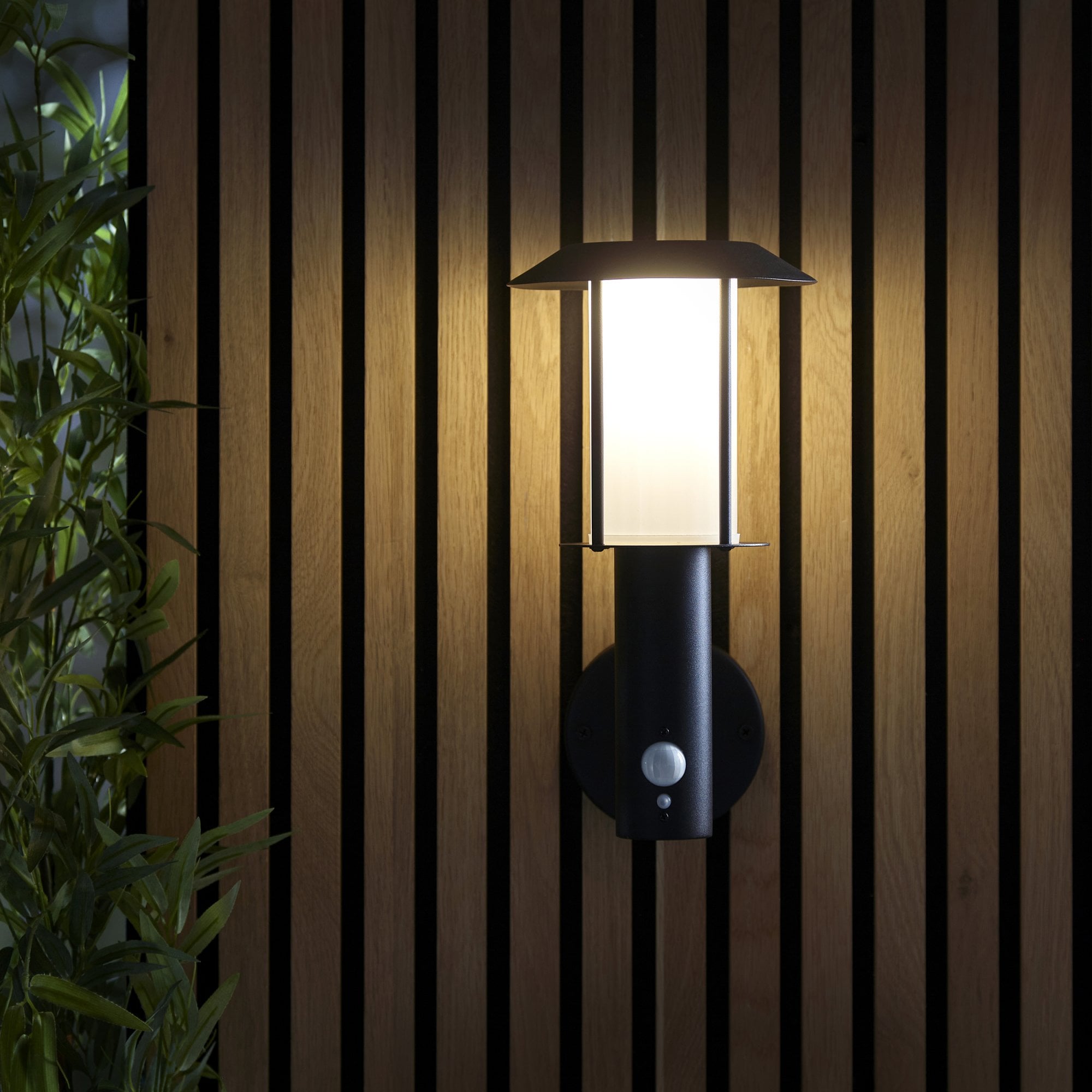 Endon Tarrow IP44 Wall Light, Photocell & PIR - Matt Black
