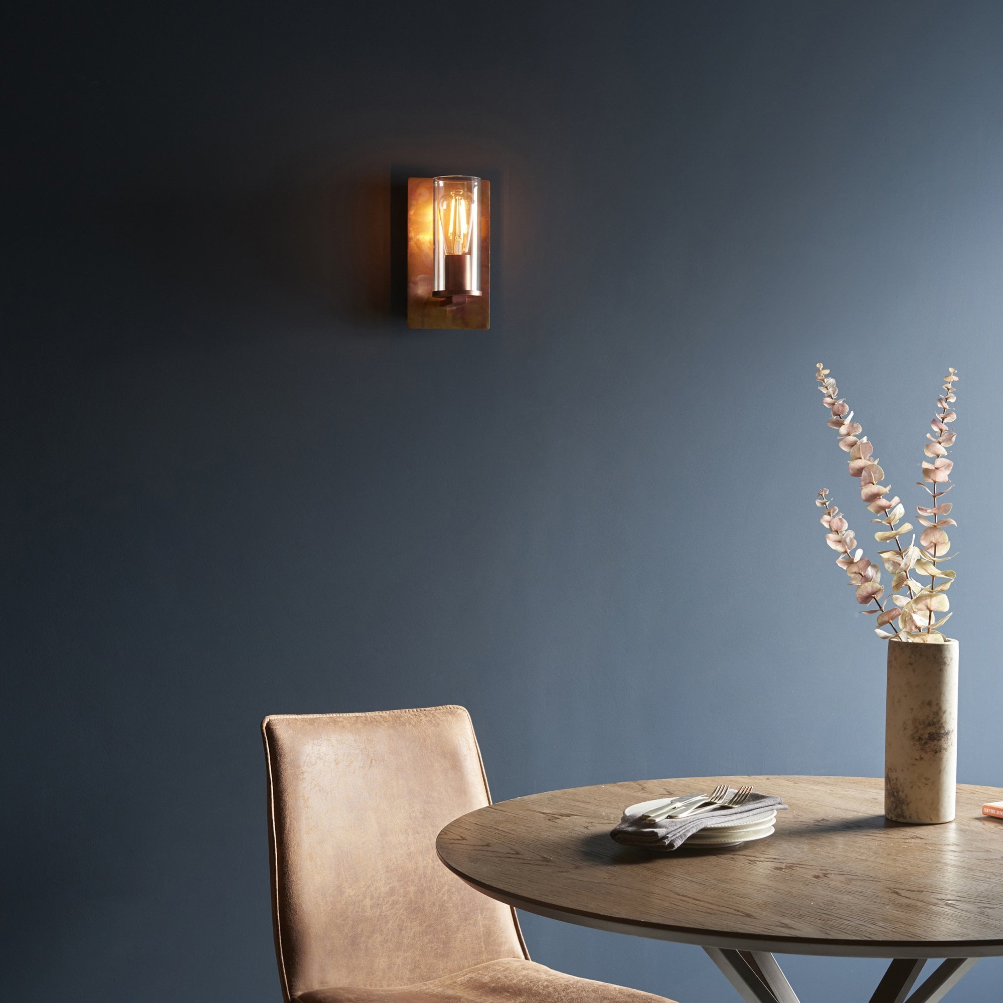 Utopia Swirl Wall Light - Copper Patina And Clear Glass