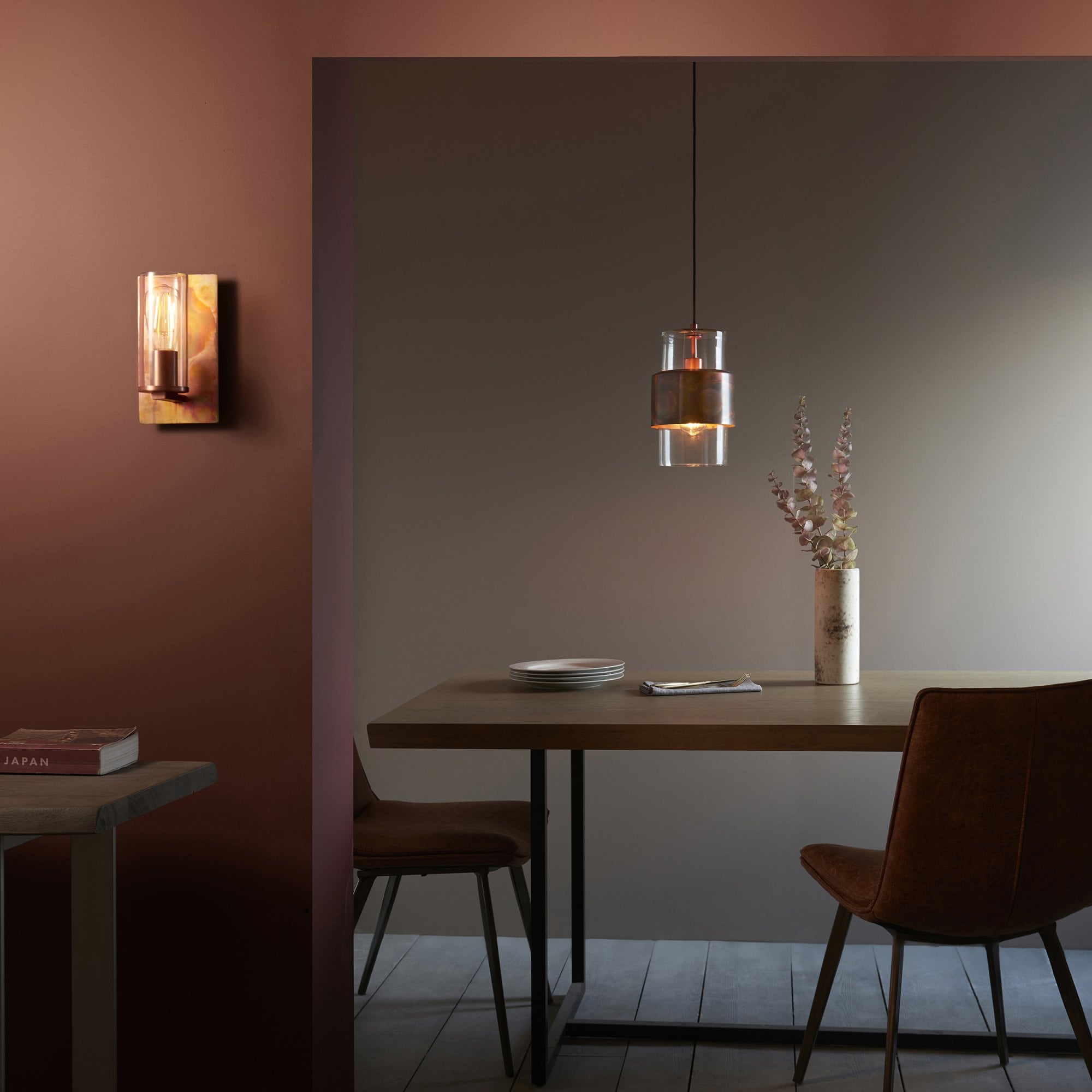 Utopia Swirl Wall Light - Copper Patina And Clear Glass