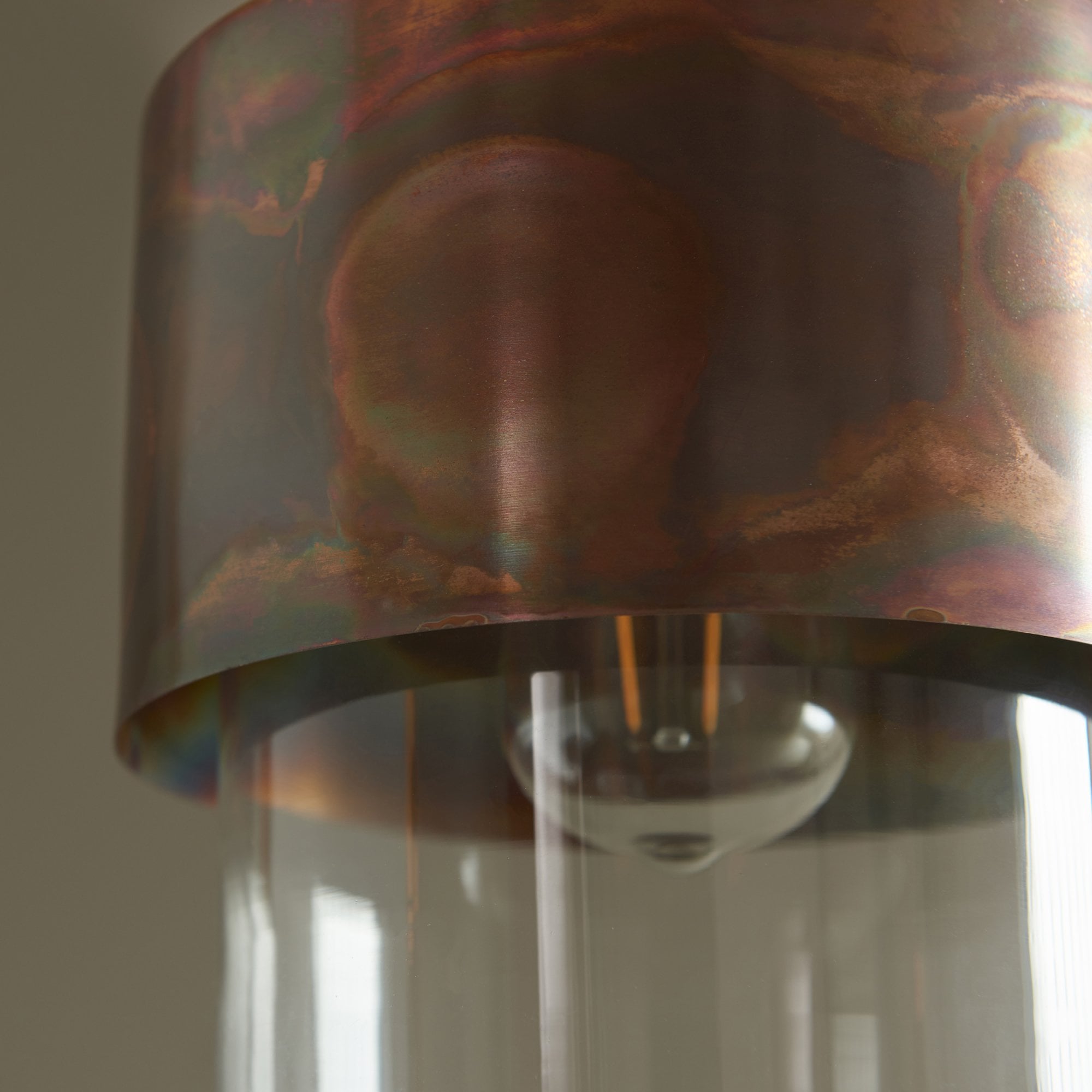 Utopia Swirl Single Pendant - Copper Patina And Clear Glass