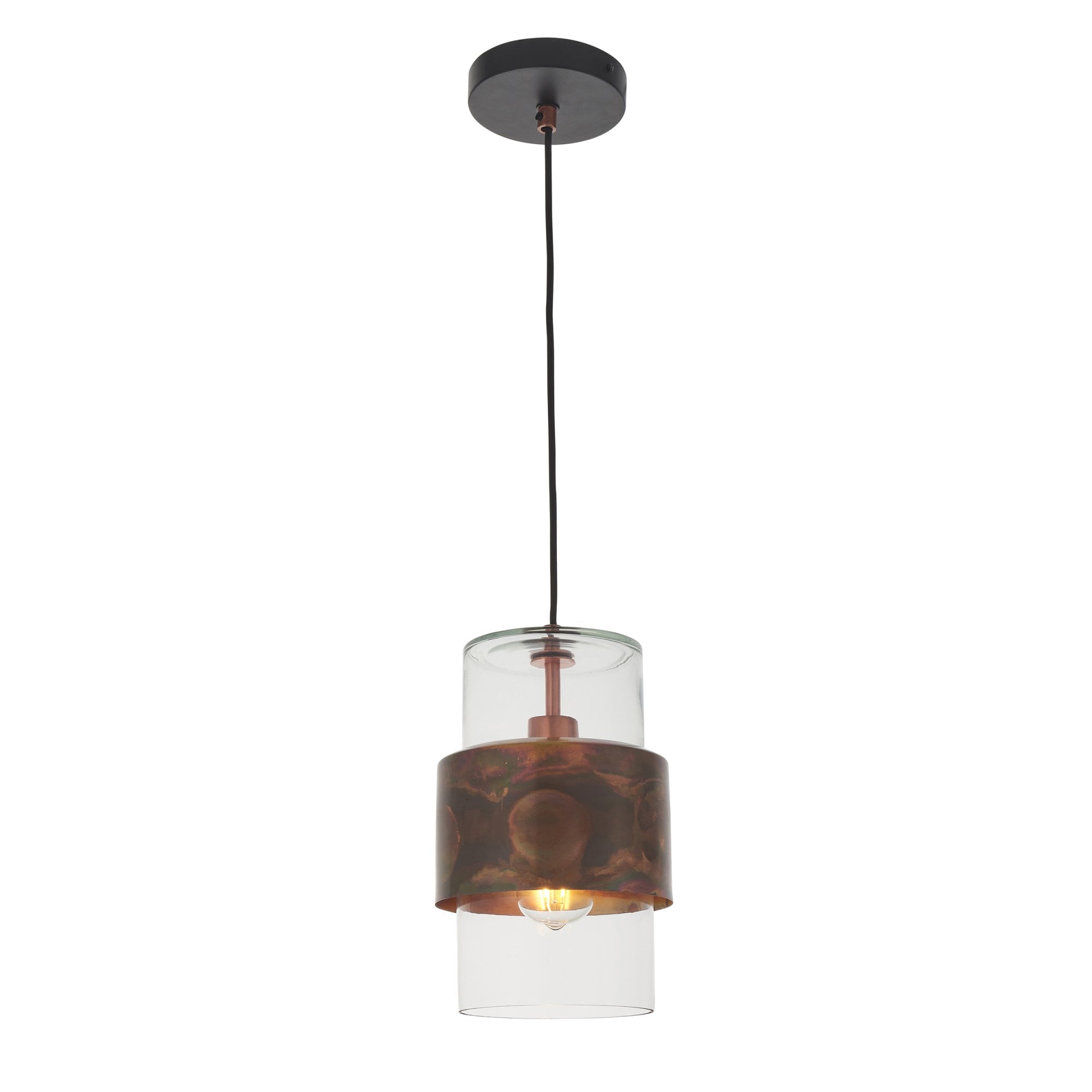 Utopia Swirl Single Pendant - Copper Patina And Clear Glass