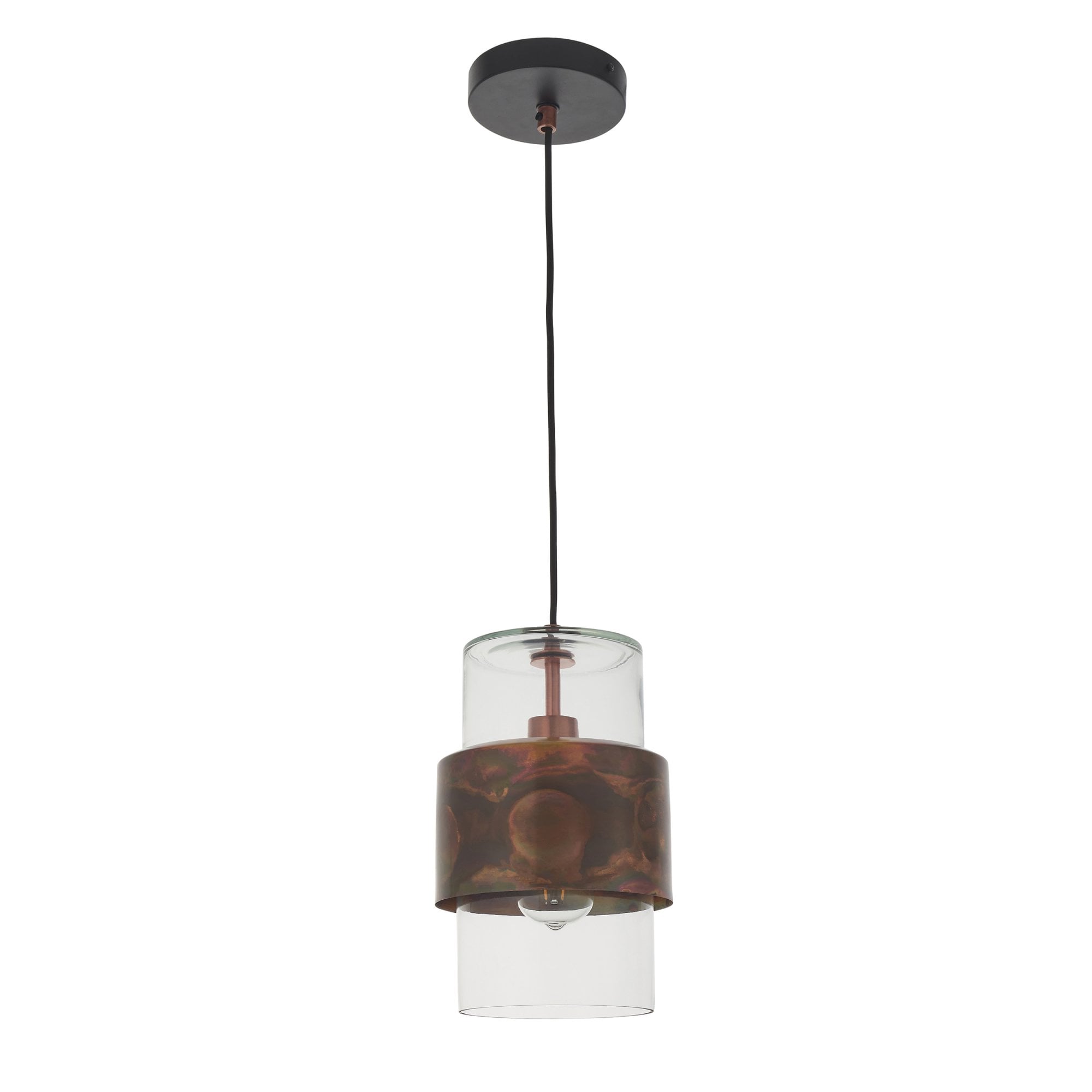Utopia Swirl Single Pendant - Copper Patina And Clear Glass