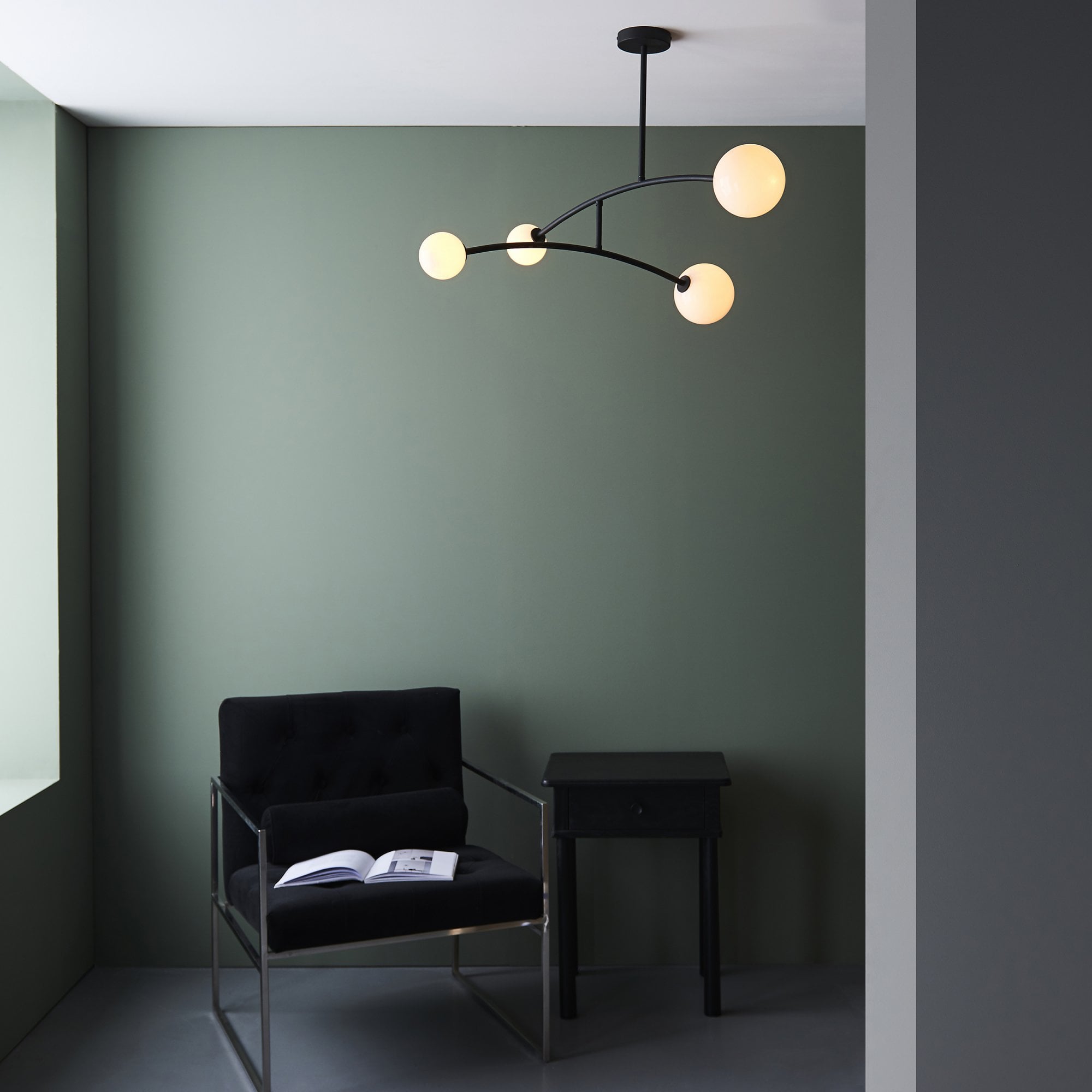 Utopia Moon 4 Light Semi Flush Pendant - Matt Black - 90cm Diameter