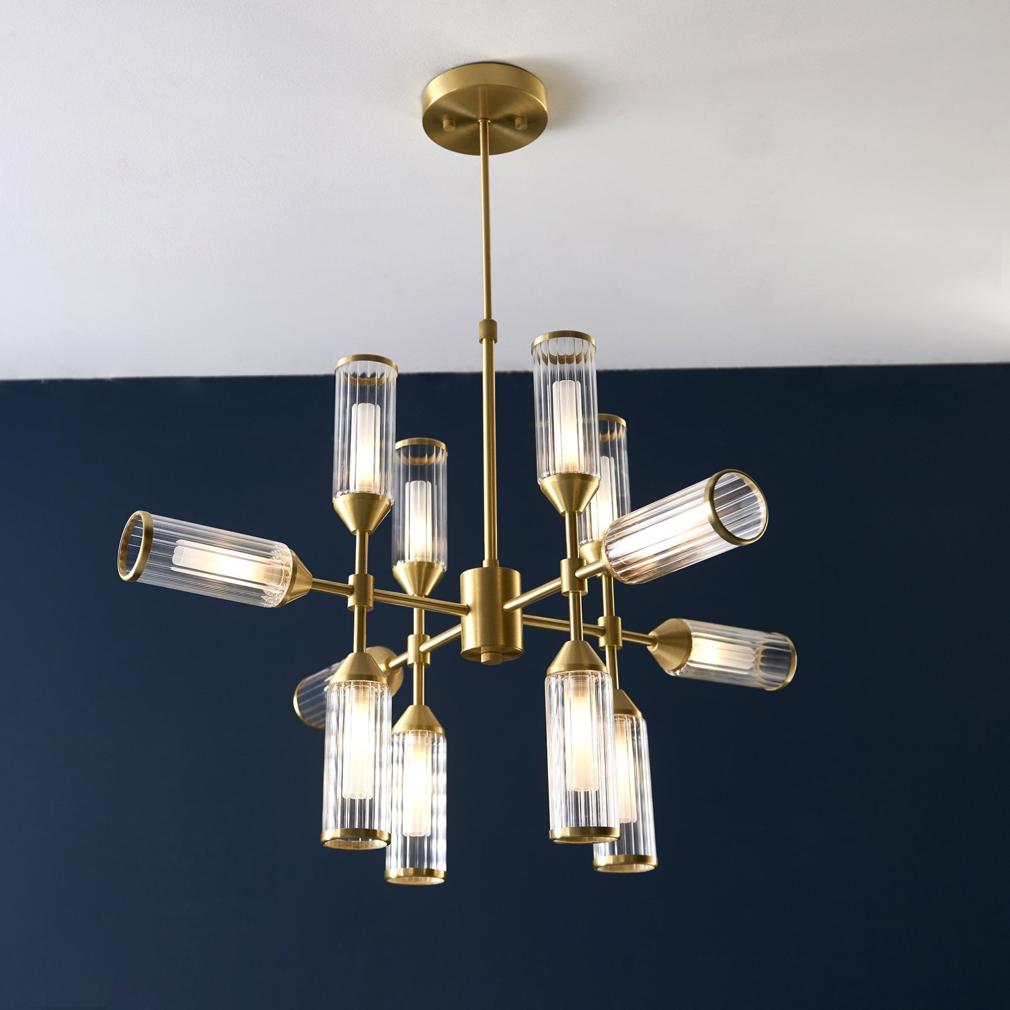 Utopia Matrix 12 Light Pendant Chandelier - Satin Brass - 73cm Diameter