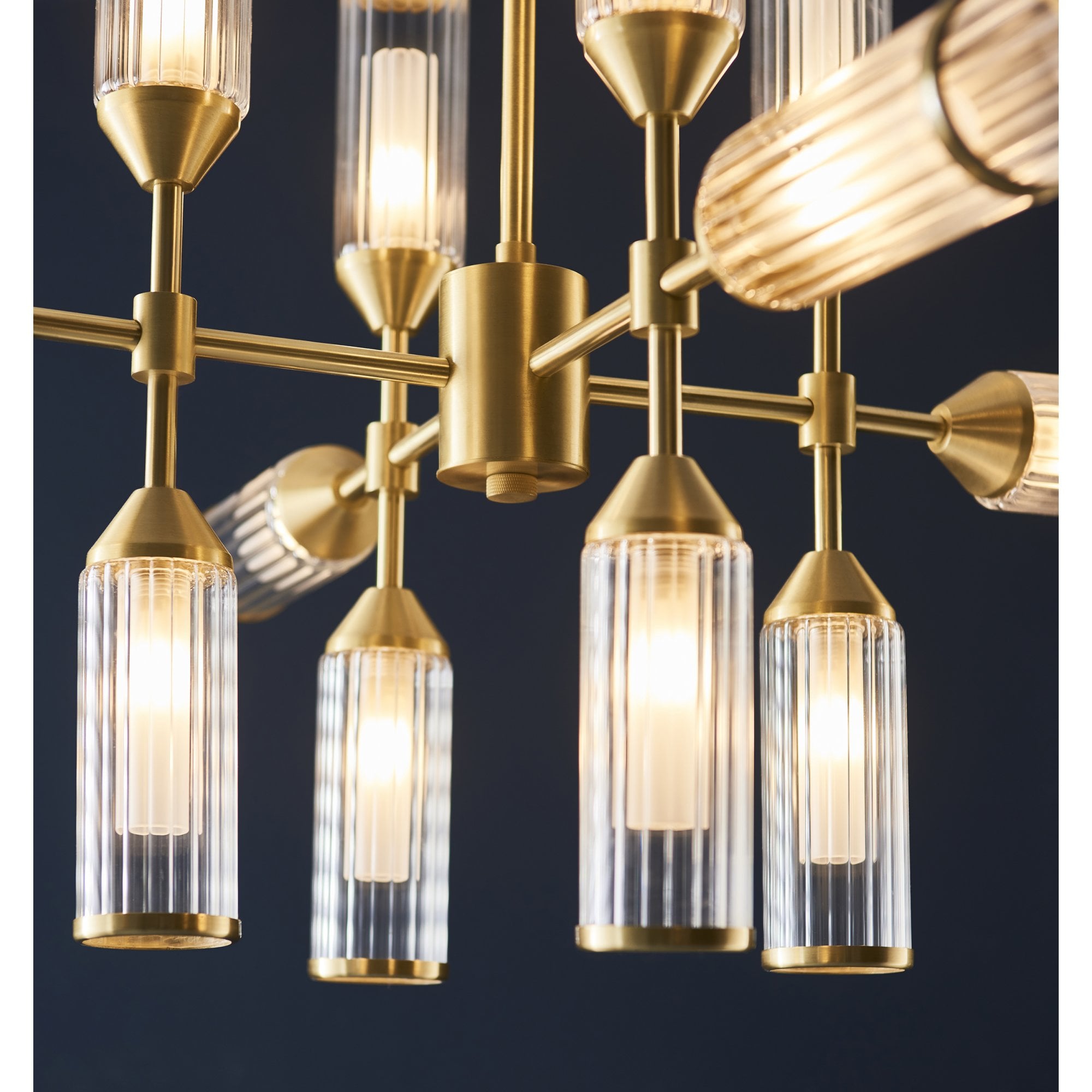 Utopia Matrix 12 Light Pendant Chandelier - Satin Brass - 73cm Diameter