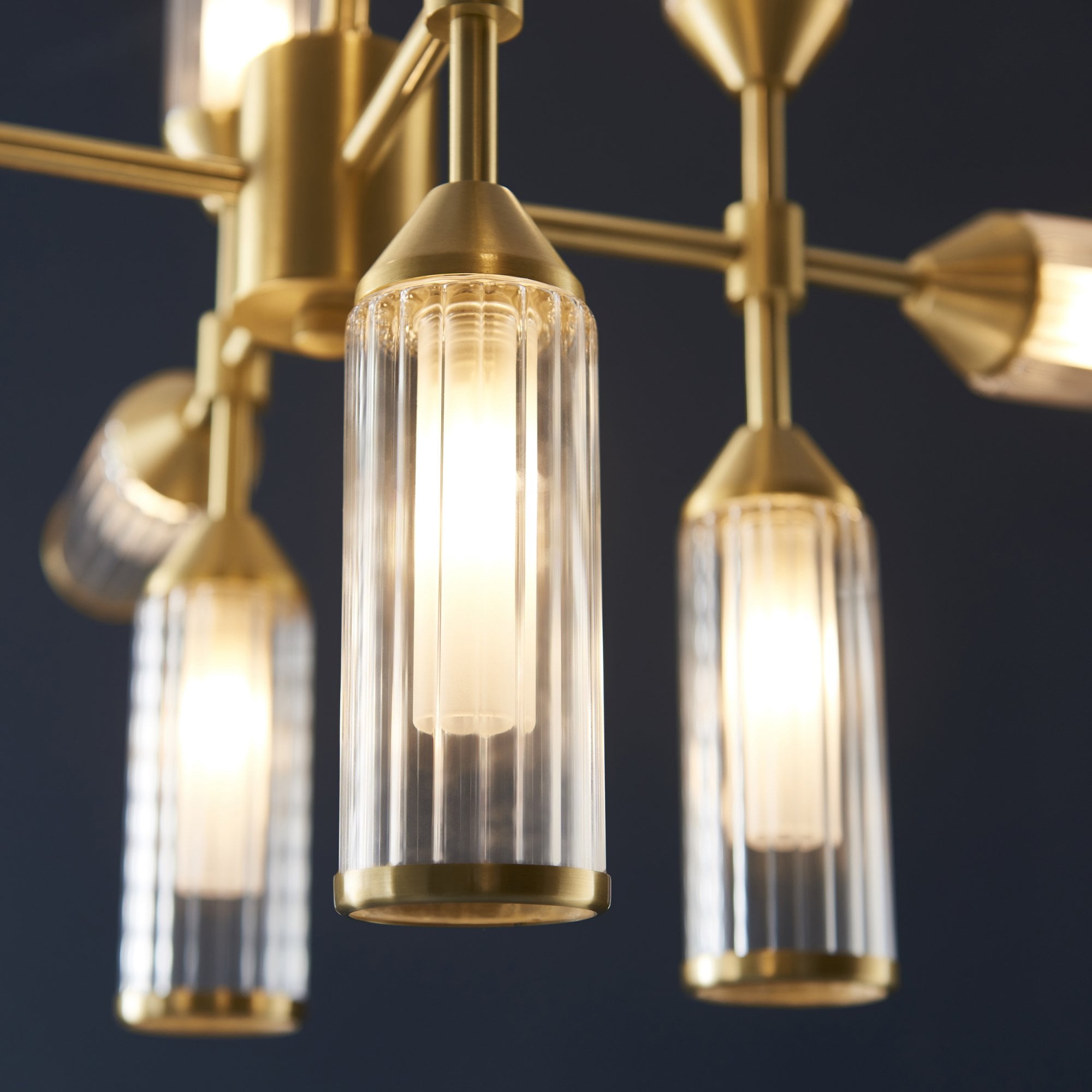 Utopia Matrix 12 Light Pendant Chandelier - Satin Brass - 73cm Diameter