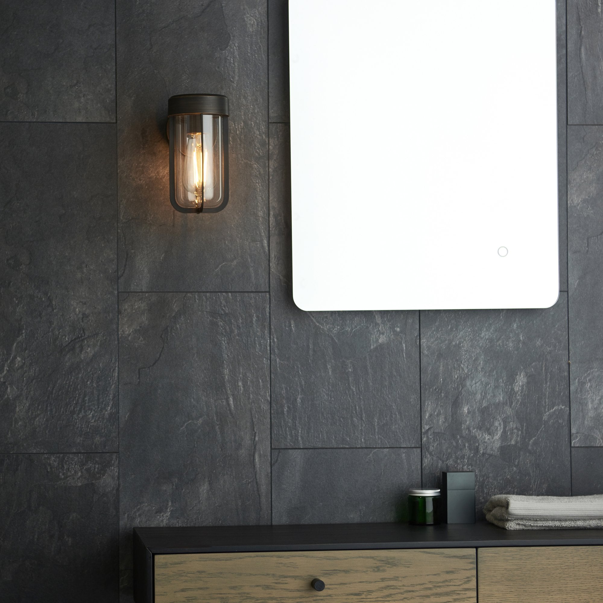 Utopia Pluto IP44 Wall Light - Brushed Bronze And Clear Glass - E27