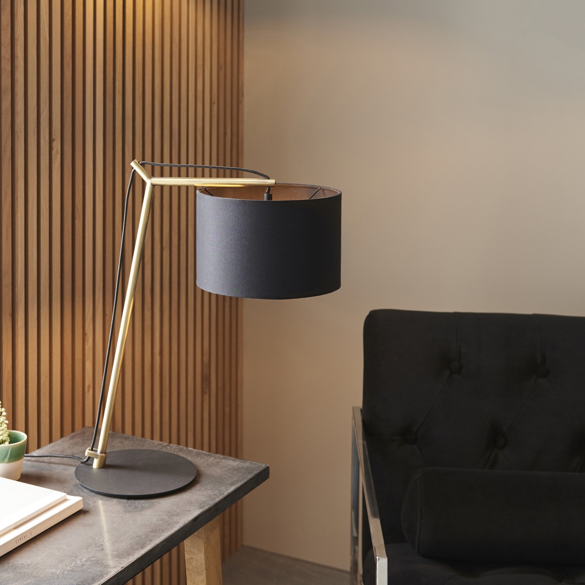 Endon Point Table Lamp - Matt Brass And Black Shade