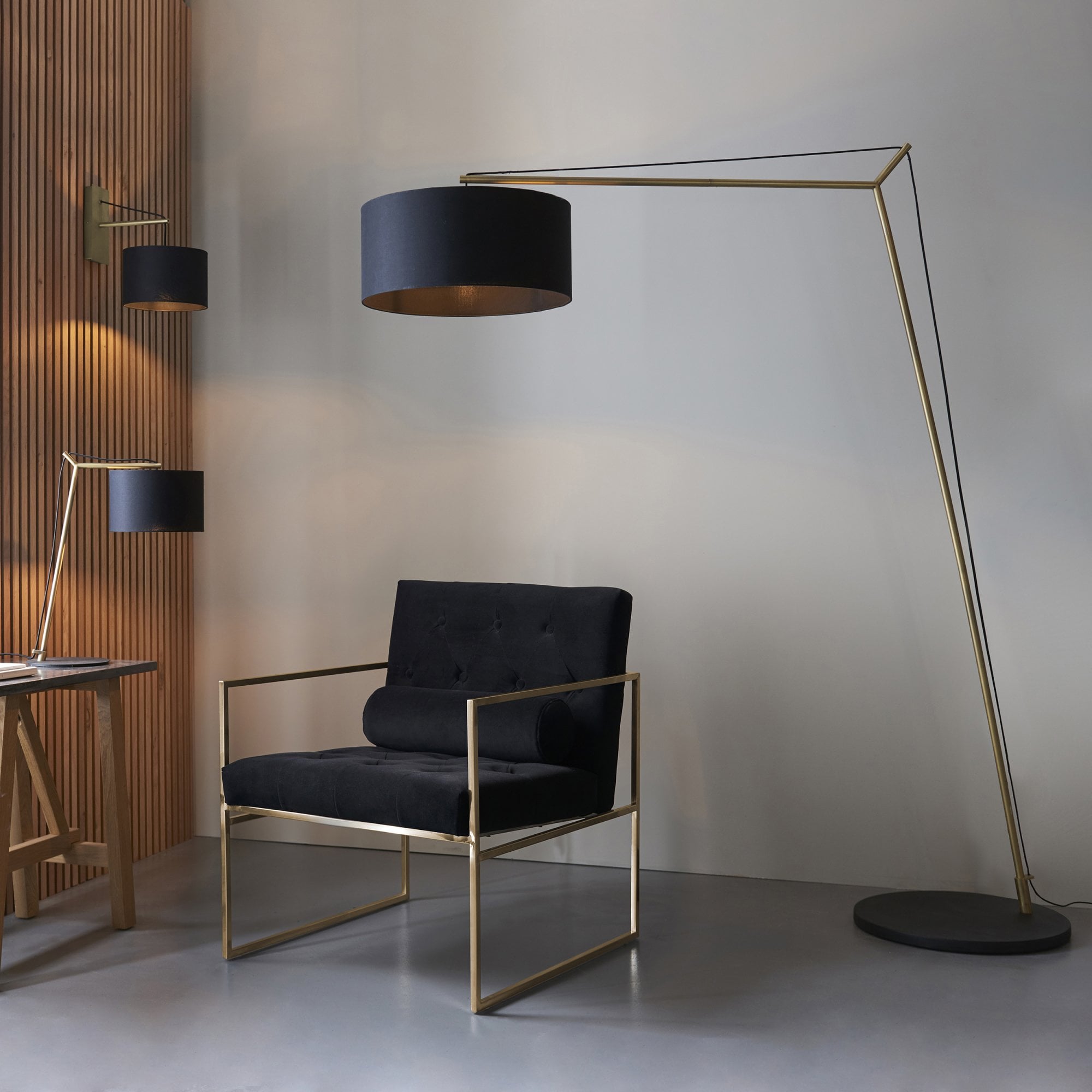 Utopia Point Table Lamp - Matt Brass And Black Shade