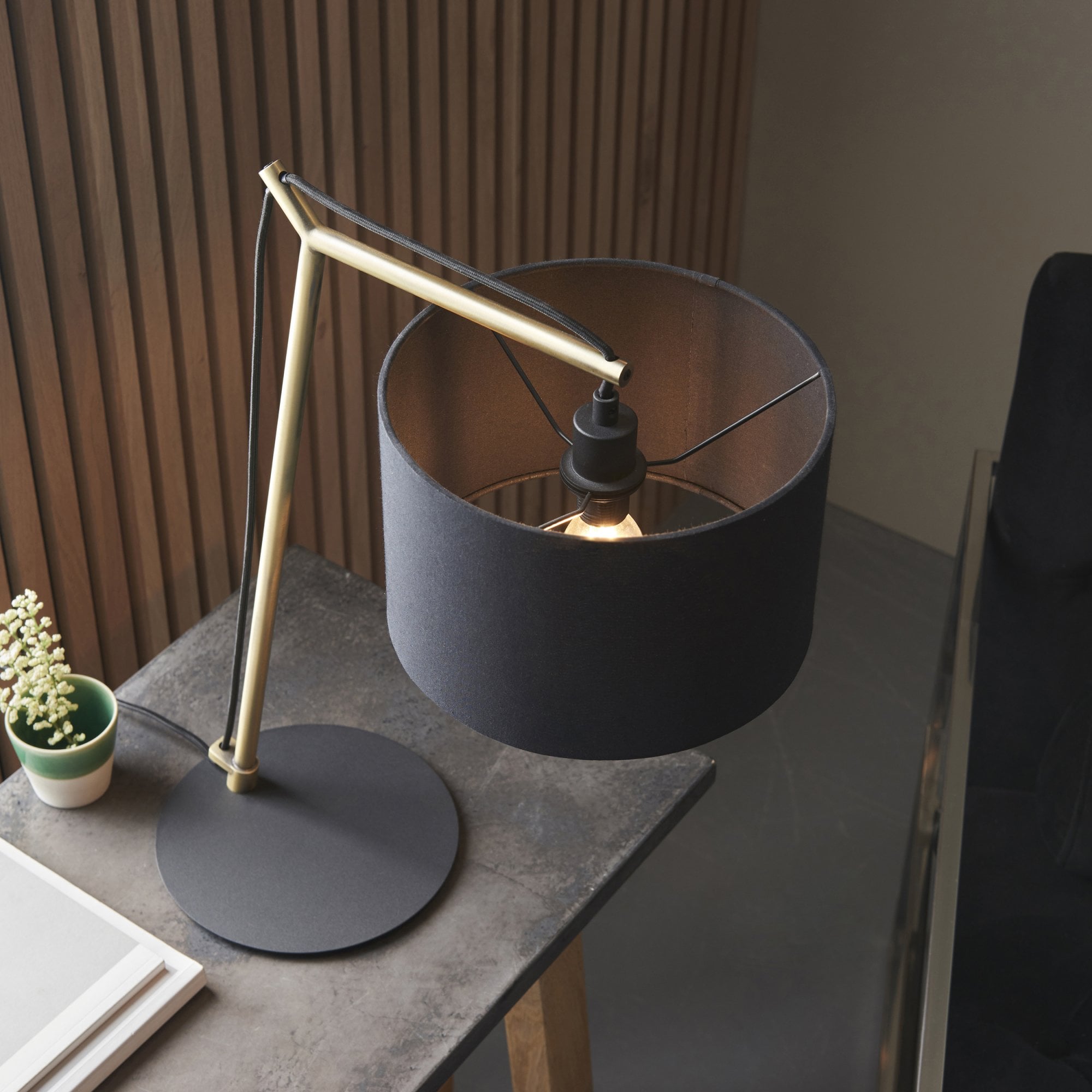 Utopia Point Table Lamp - Matt Brass And Black Shade
