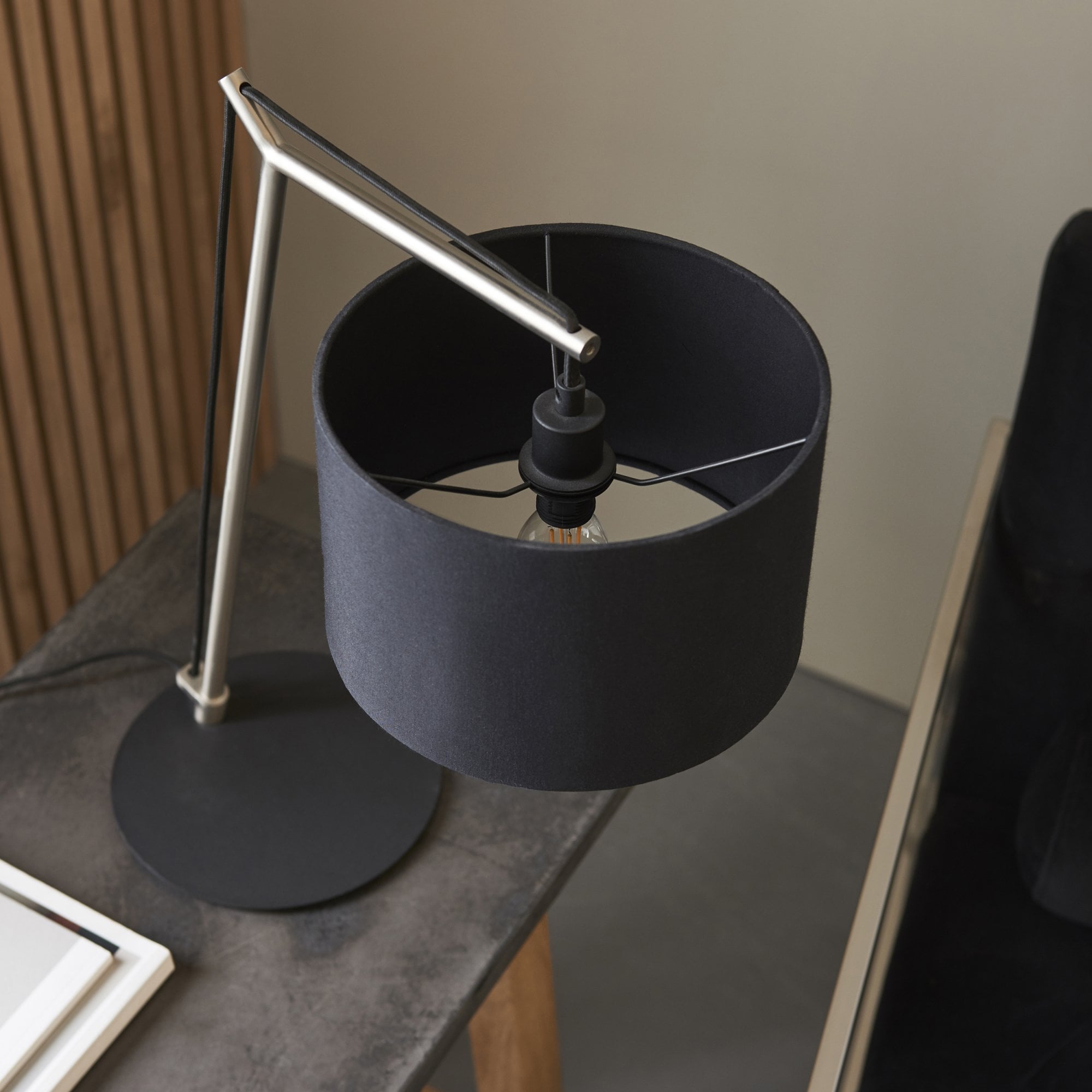 Utopia Point Table Lamp - Matt Nickel And Black Shade