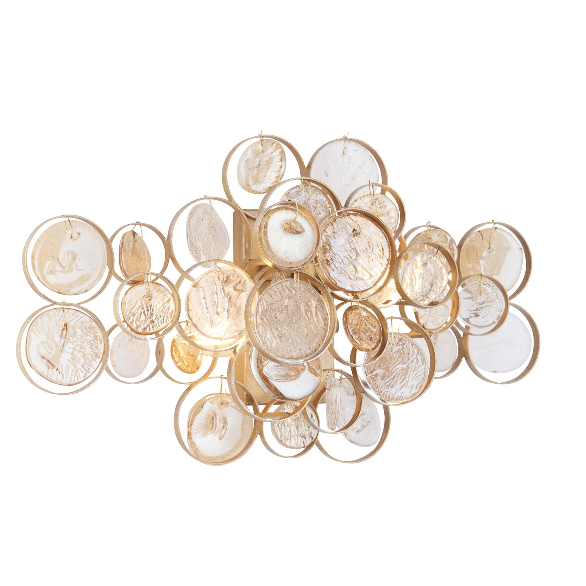 Utopia Penny 2 Light Wall Light - Antique Gold With Clear And Amber Glass