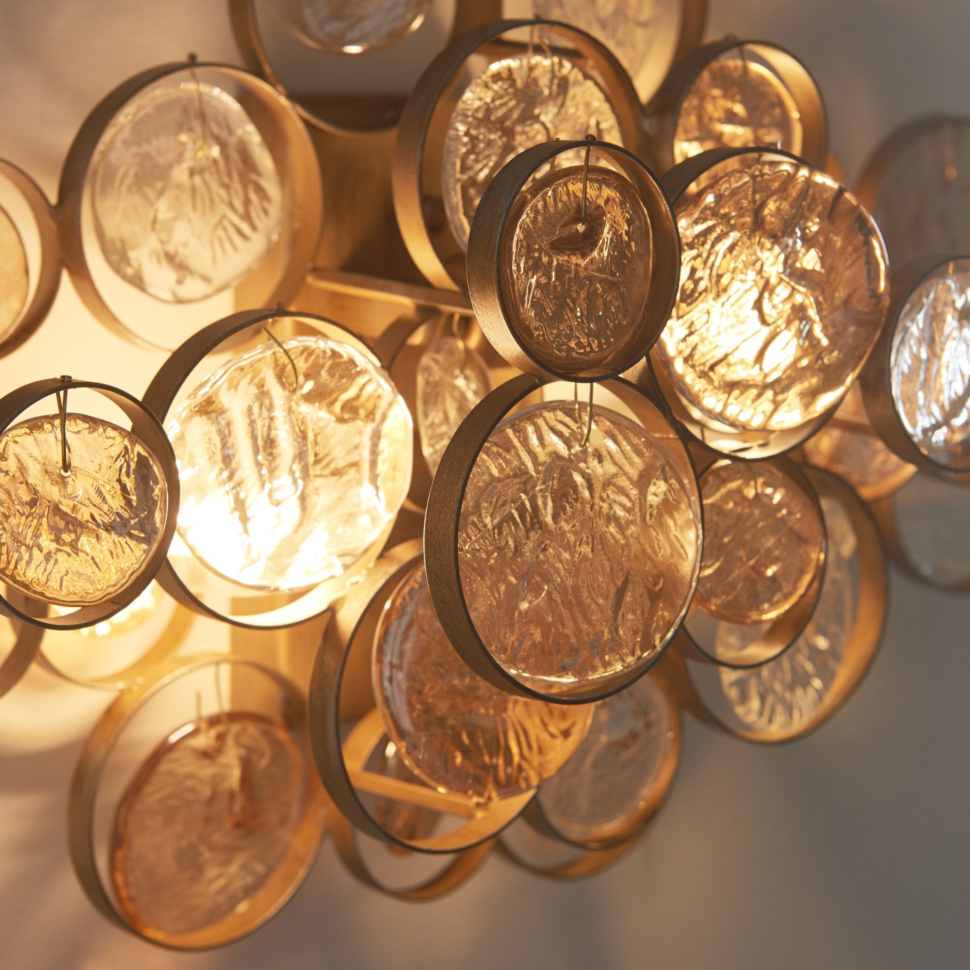 Utopia Penny 2 Light Wall Light - Antique Gold With Clear And Amber Glass