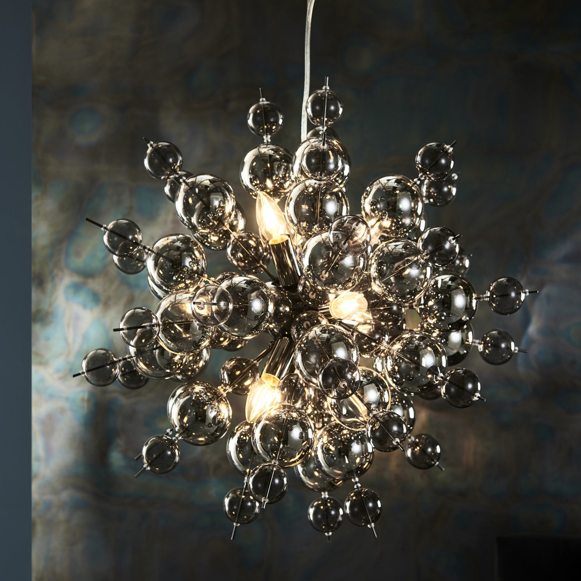 Utopia Bubble 9 Light Pendant Chandelier - Black Chrome With Smoked Mirror And Tinted Glass - 63cm Diameter