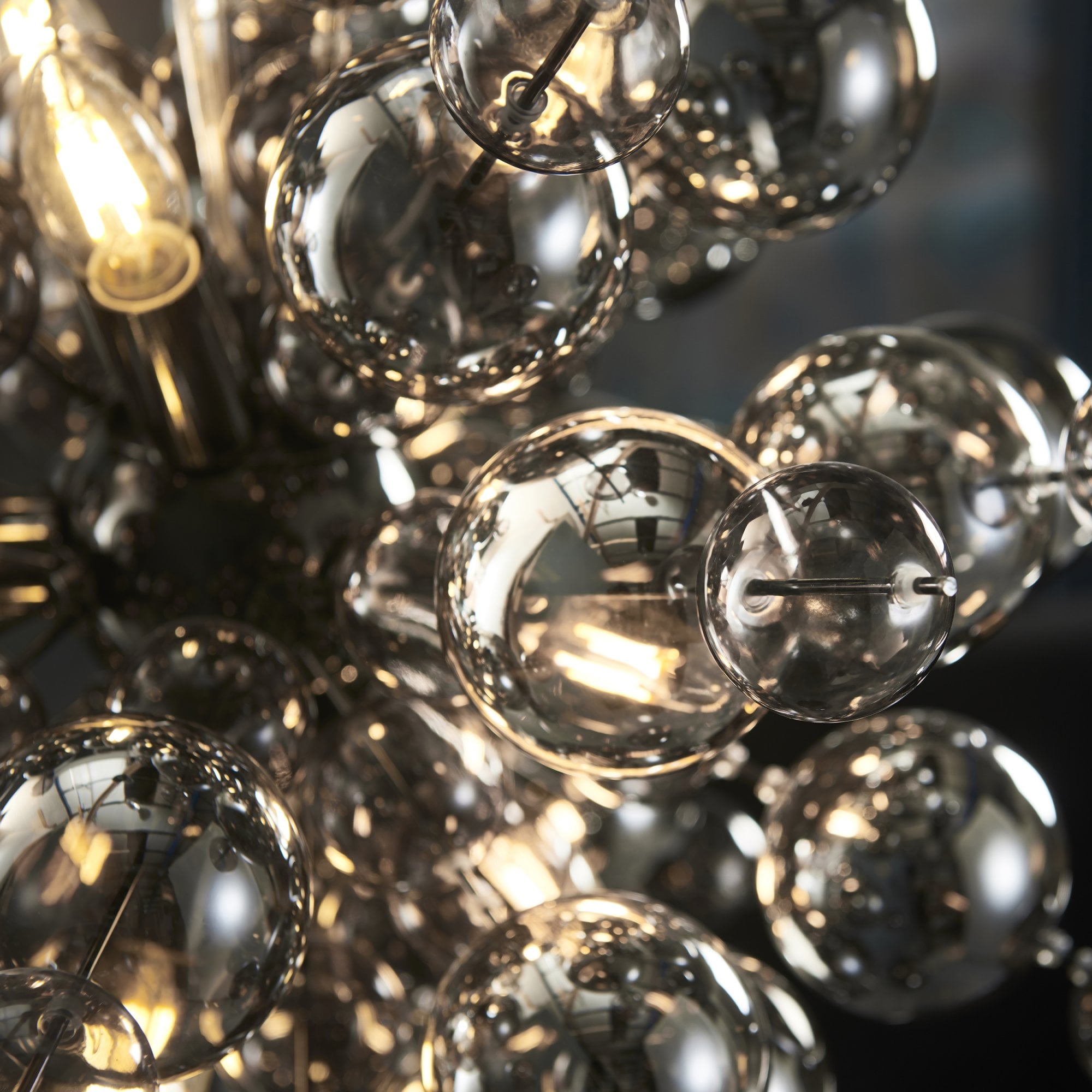 Utopia Bubble 9 Light Pendant Chandelier - Black Chrome With Smoked Mirror And Tinted Glass - 63cm Diameter