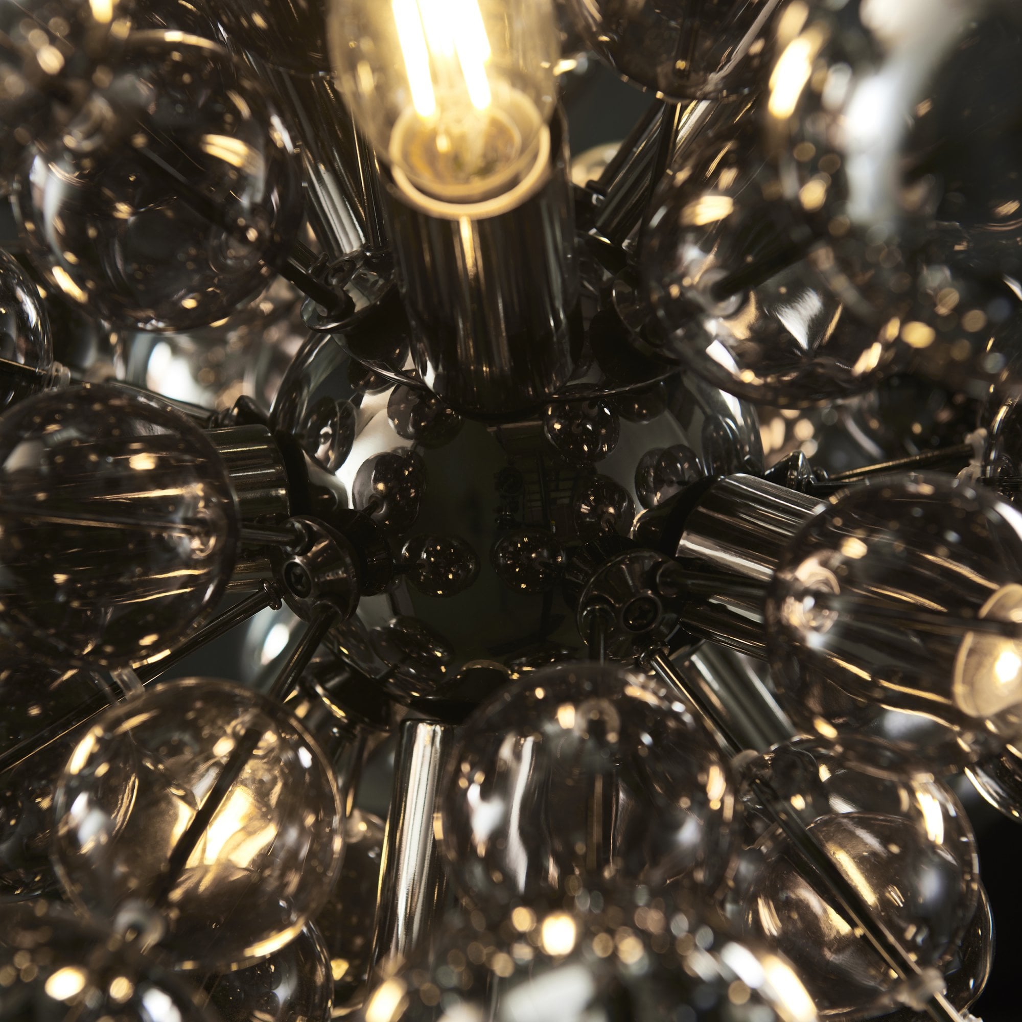 Utopia Bubble 9 Light Pendant Chandelier - Black Chrome With Smoked Mirror And Tinted Glass - 63cm Diameter