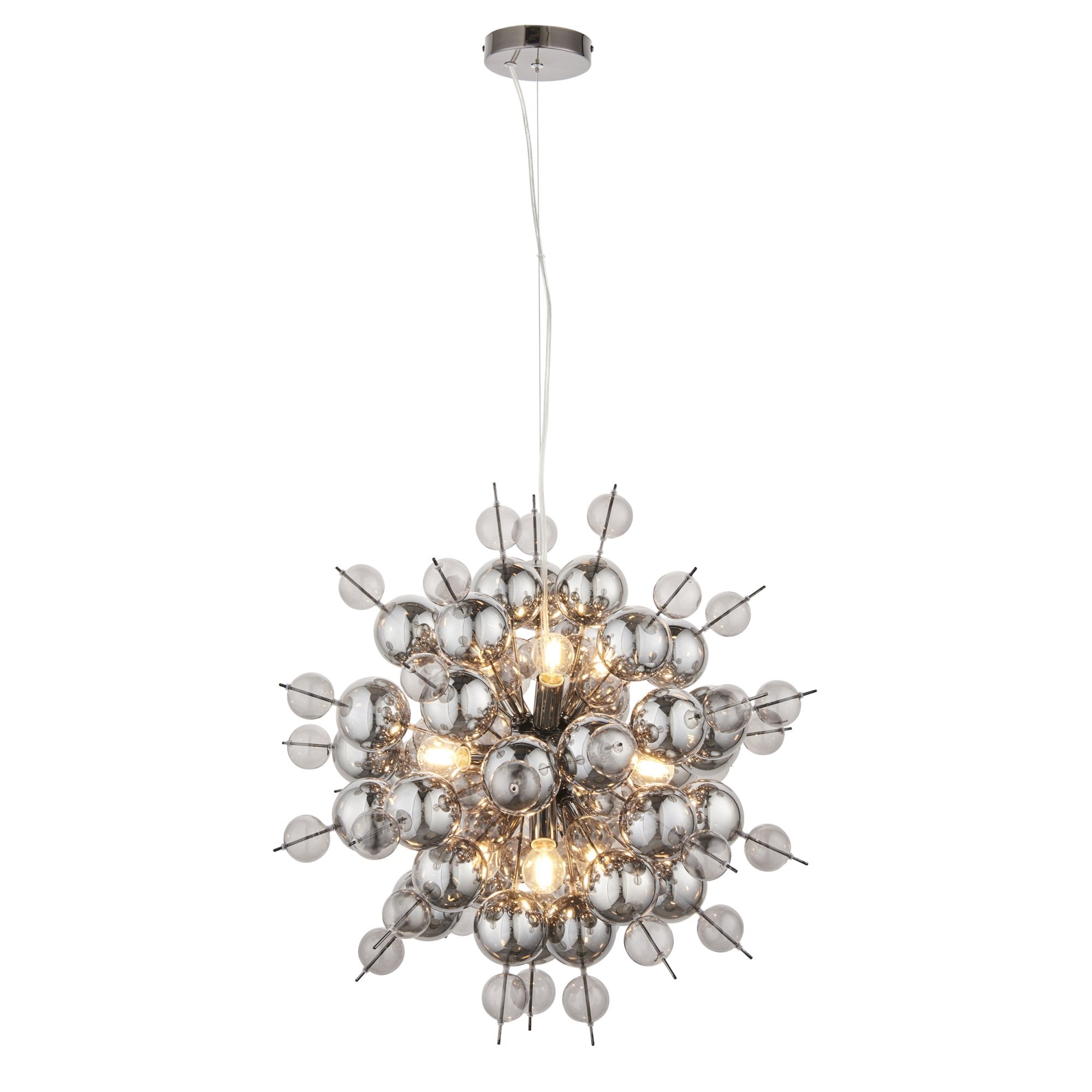 Utopia Bubble 9 Light Pendant Chandelier - Black Chrome With Smoked Mirror And Tinted Glass - 63cm Diameter