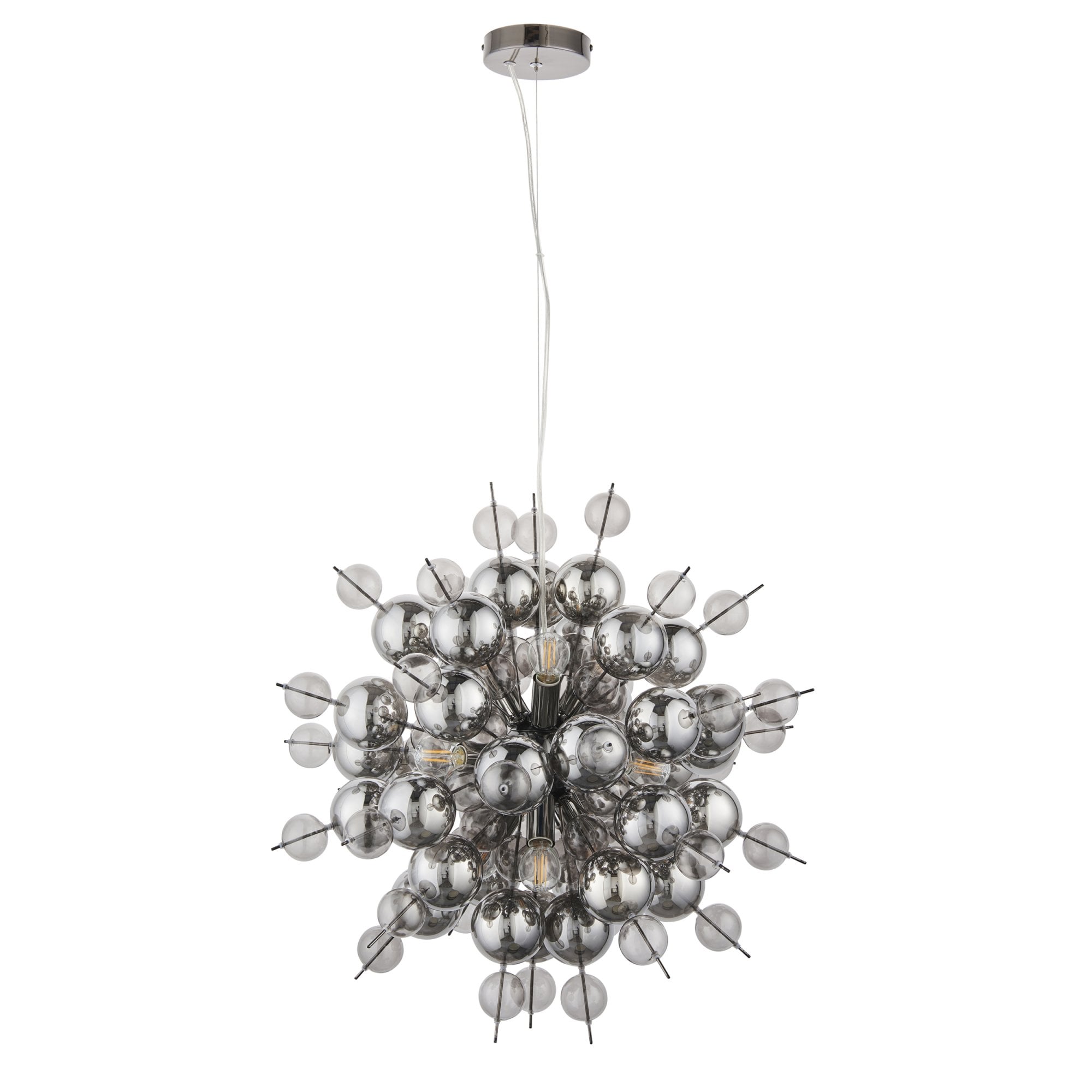 Utopia Bubble 9 Light Pendant Chandelier - Black Chrome With Smoked Mirror And Tinted Glass - 63cm Diameter