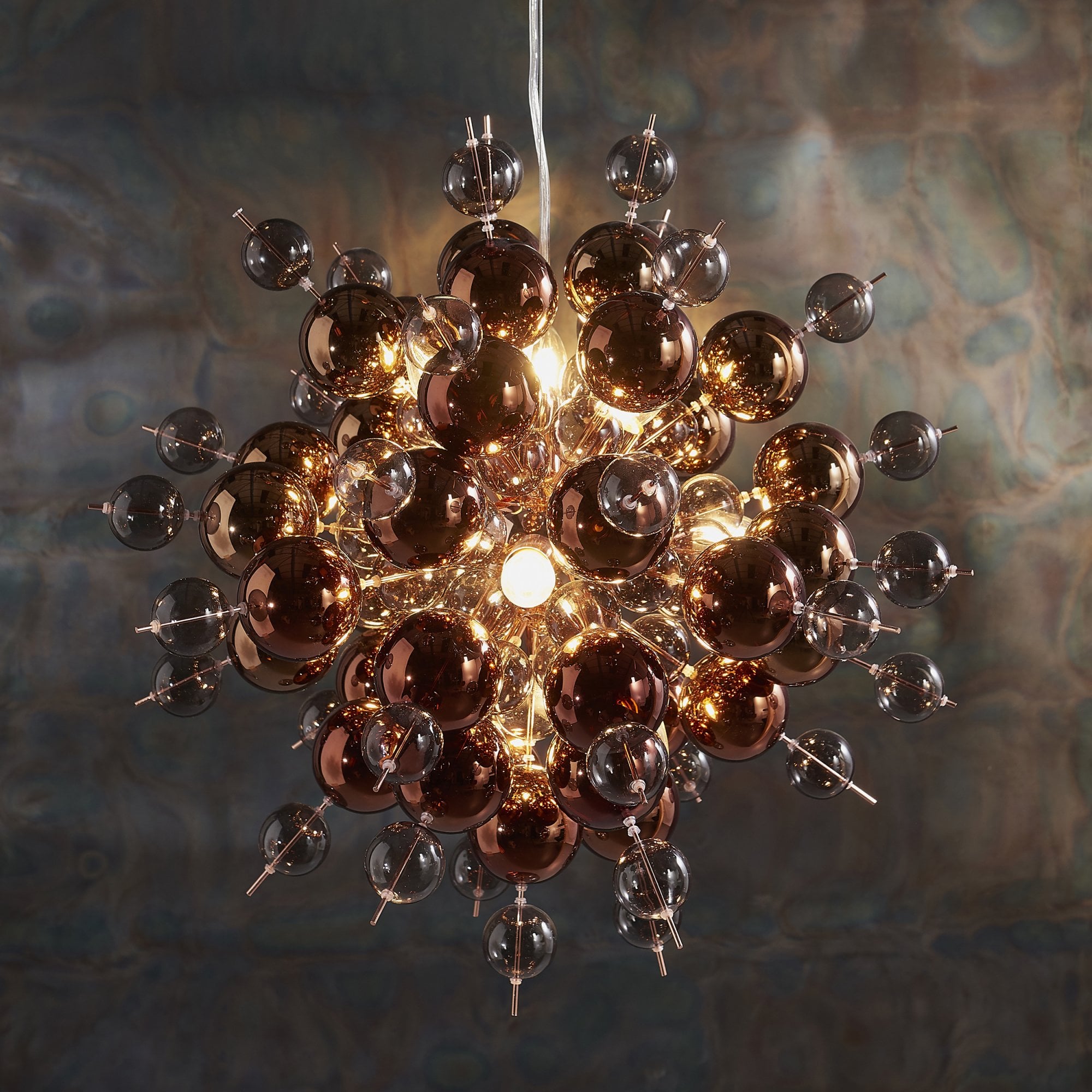 Utopia Bubble 9 Light Pendant Chandelier - Copper With Copper Mirror And Tinted Glass - 63cm Diameter