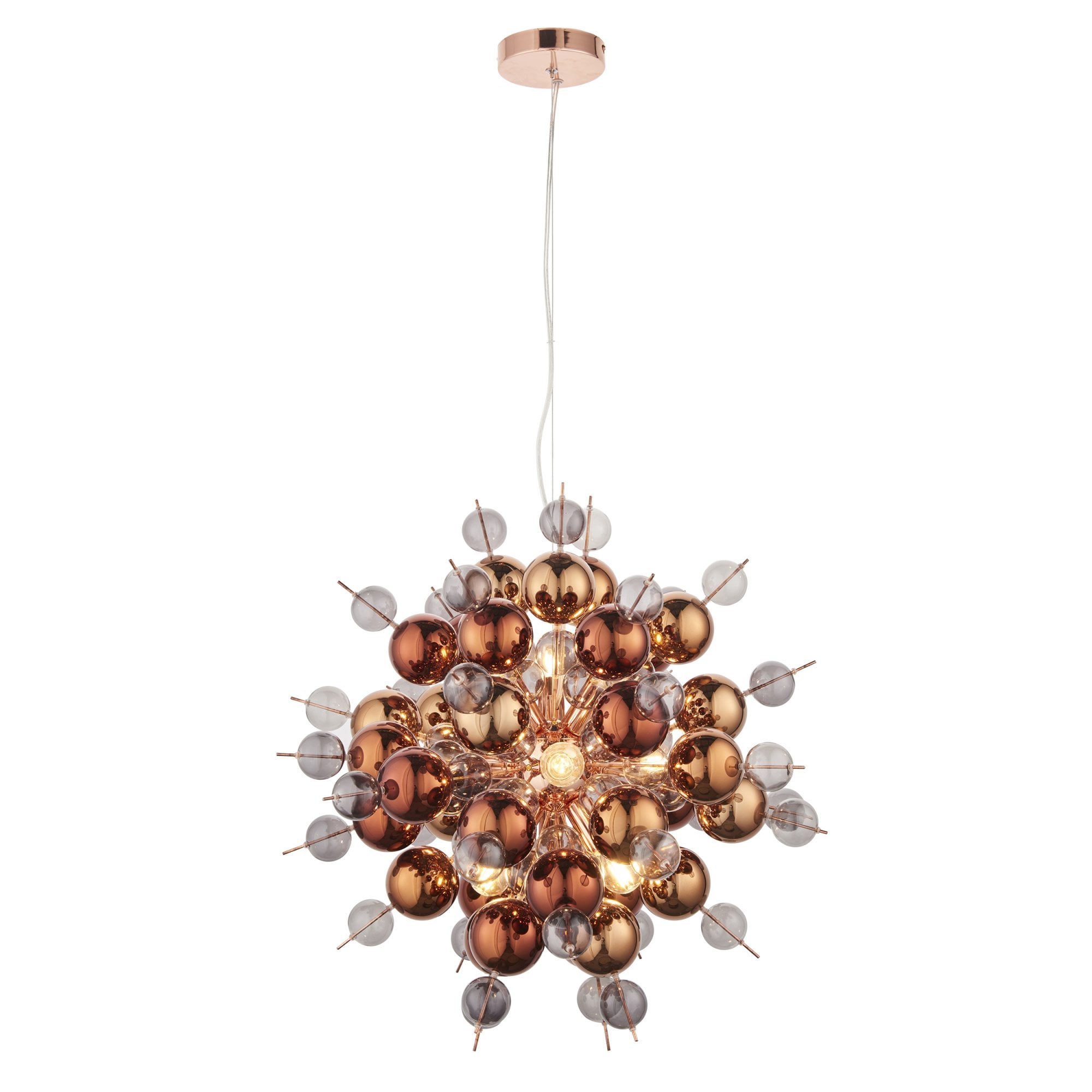 Utopia Bubble 9 Light Pendant Chandelier - Copper With Copper Mirror And Tinted Glass - 63cm Diameter