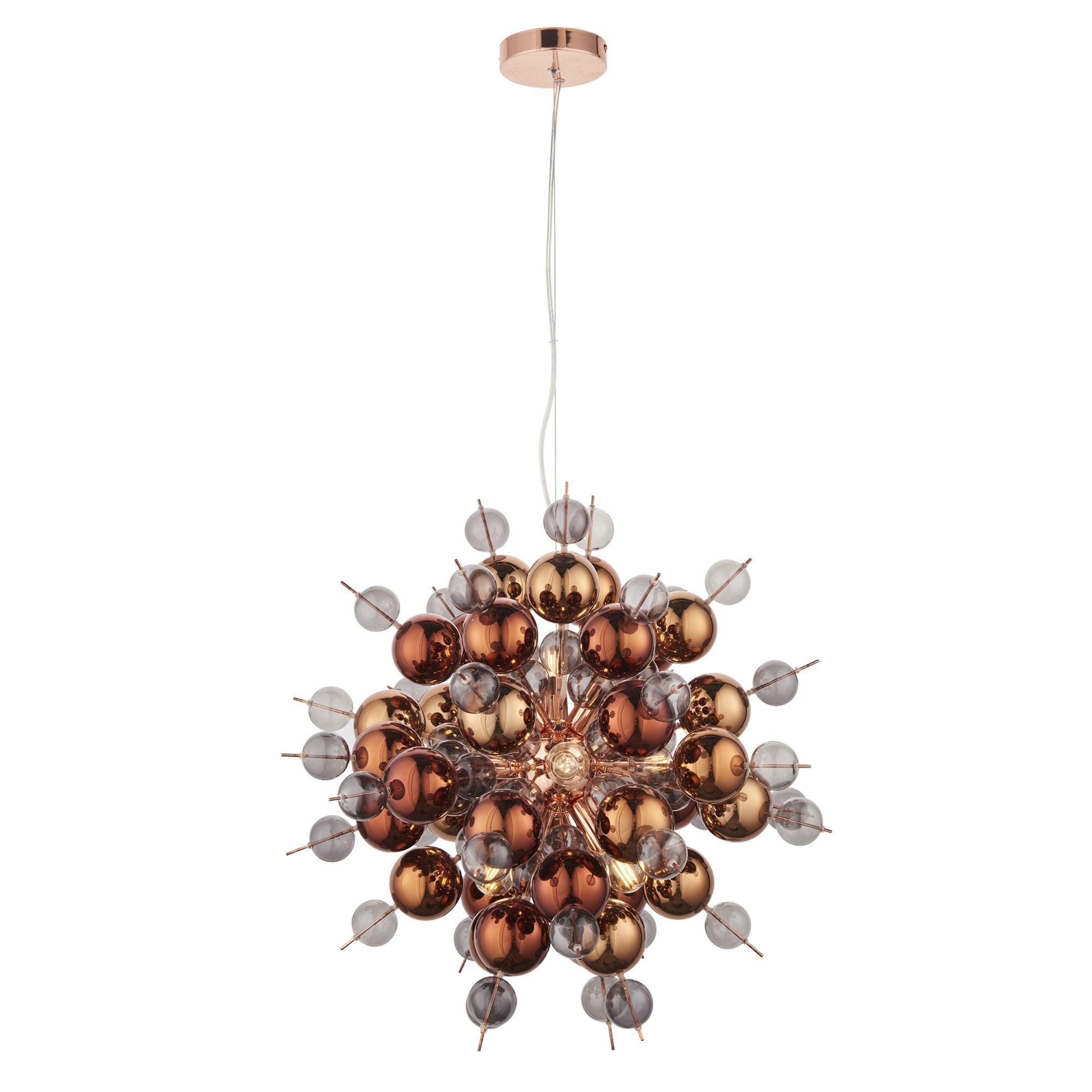 Utopia Bubble 9 Light Pendant Chandelier - Copper With Copper Mirror And Tinted Glass - 63cm Diameter