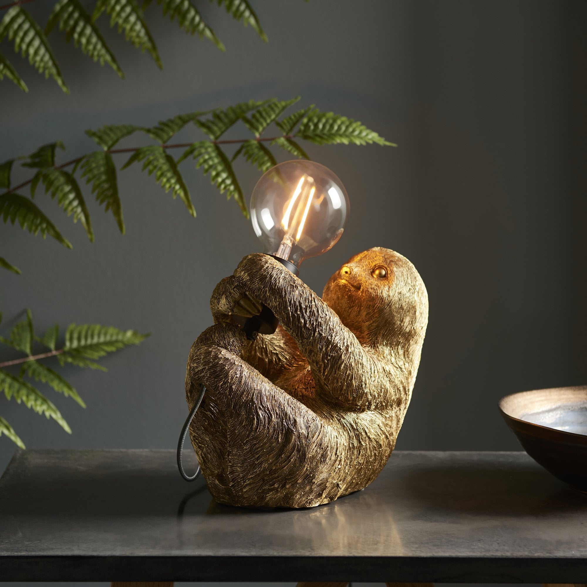 Utopia Sleepy Sloth Table Lamp - Vintage Gold