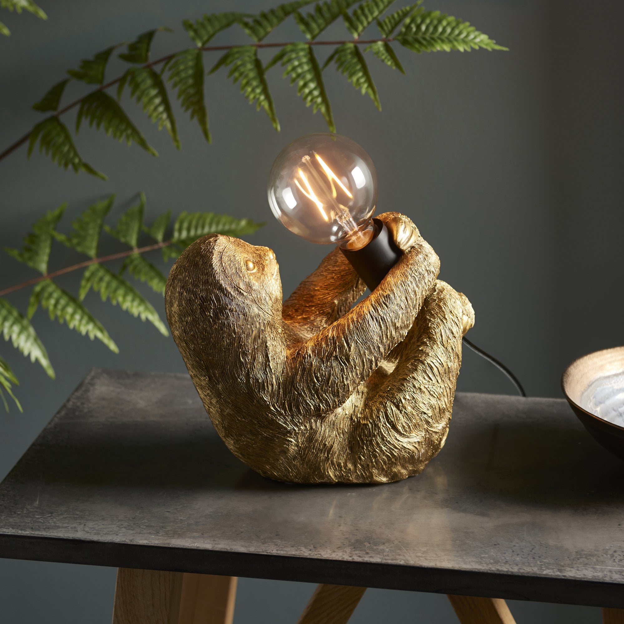 Utopia Sleepy Sloth Table Lamp - Vintage Gold