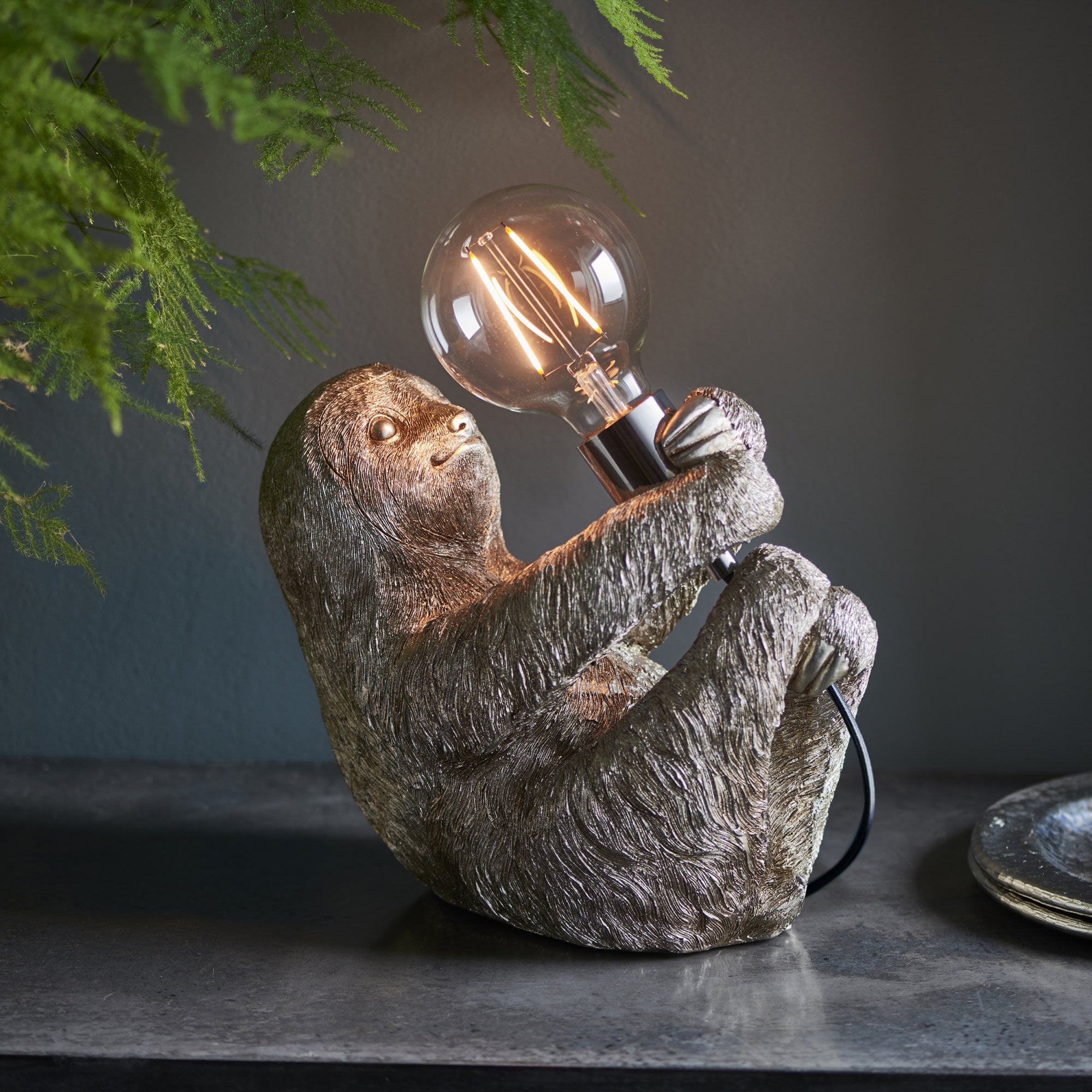 Utopia Sleepy Sloth Table Lamp - Vintage Silver