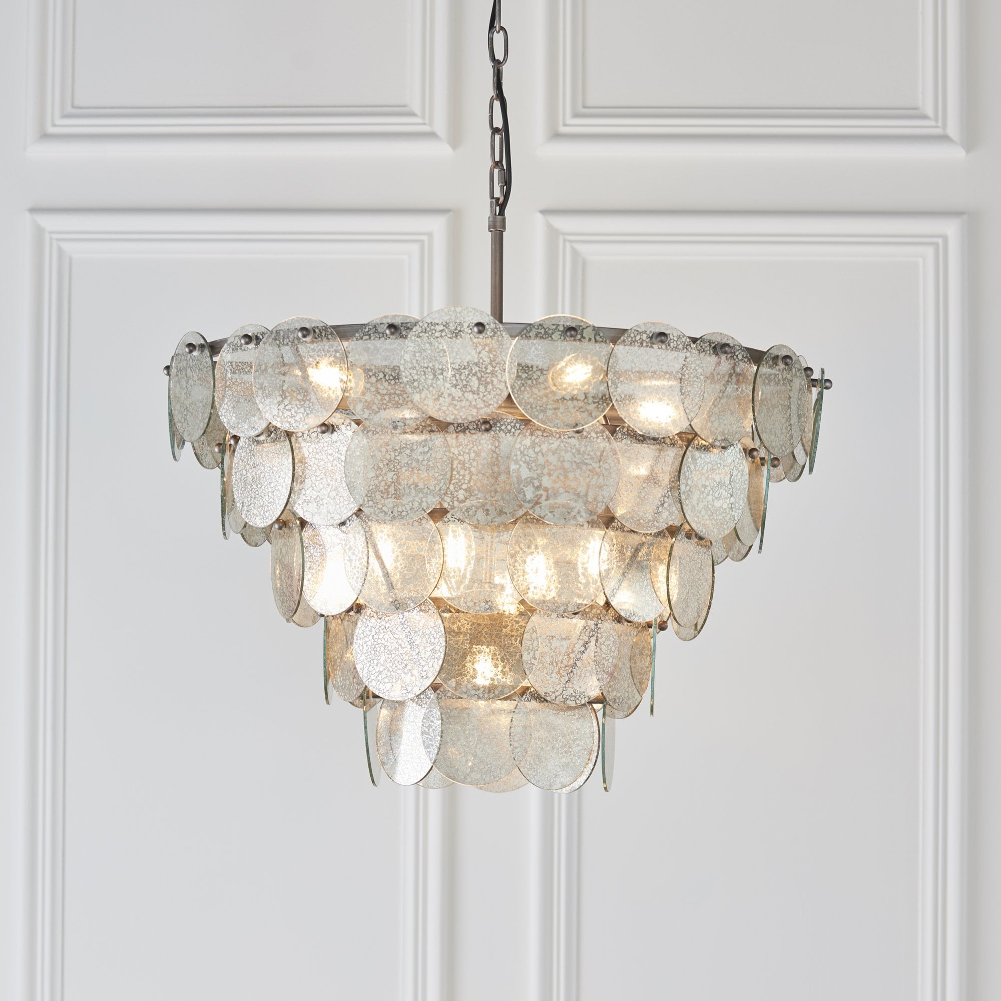 Utopia Scale 9 Light Pendant Chandelier - Antique Silver - 62cm Diameter