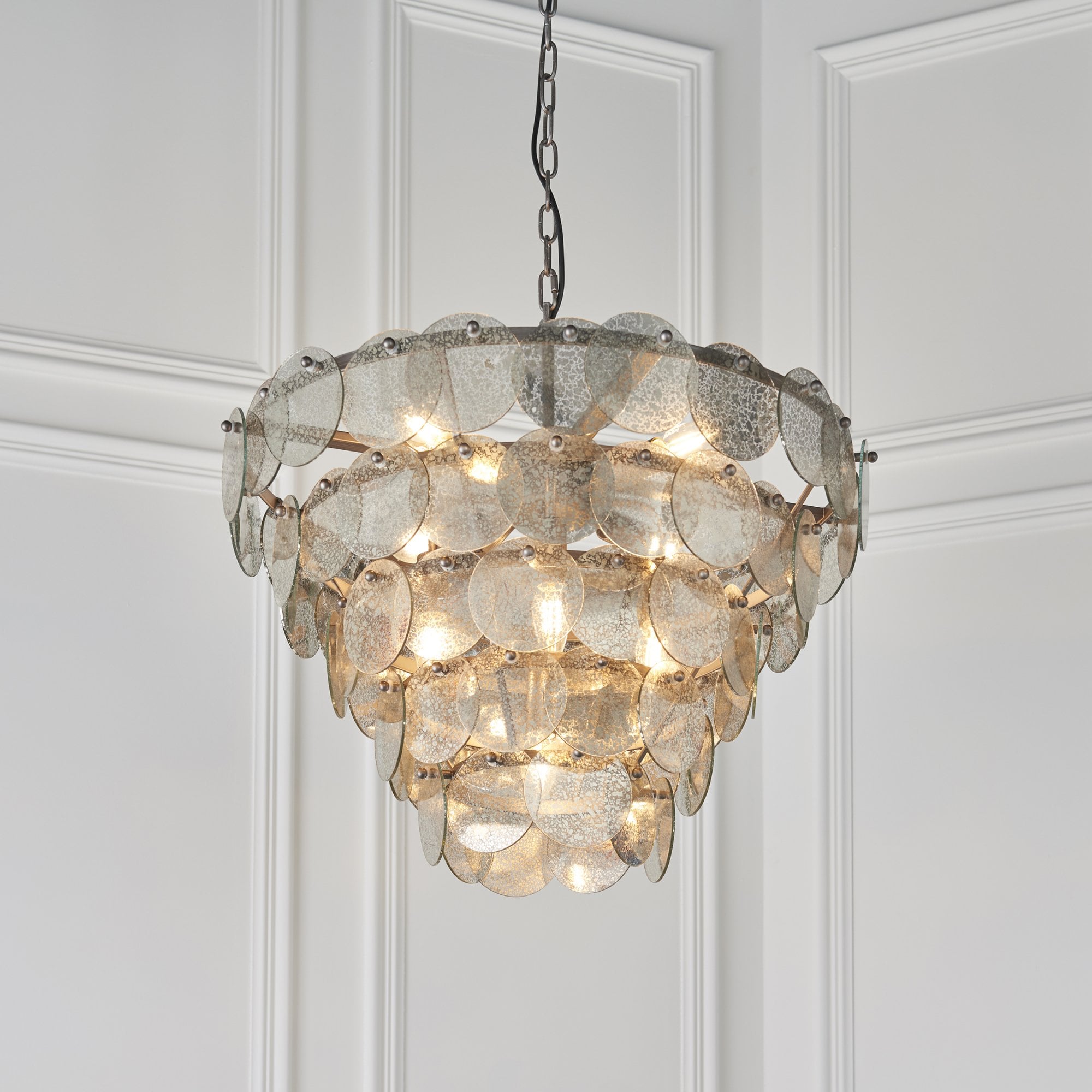 Utopia Scale 9 Light Pendant Chandelier - Antique Silver - 62cm Diameter
