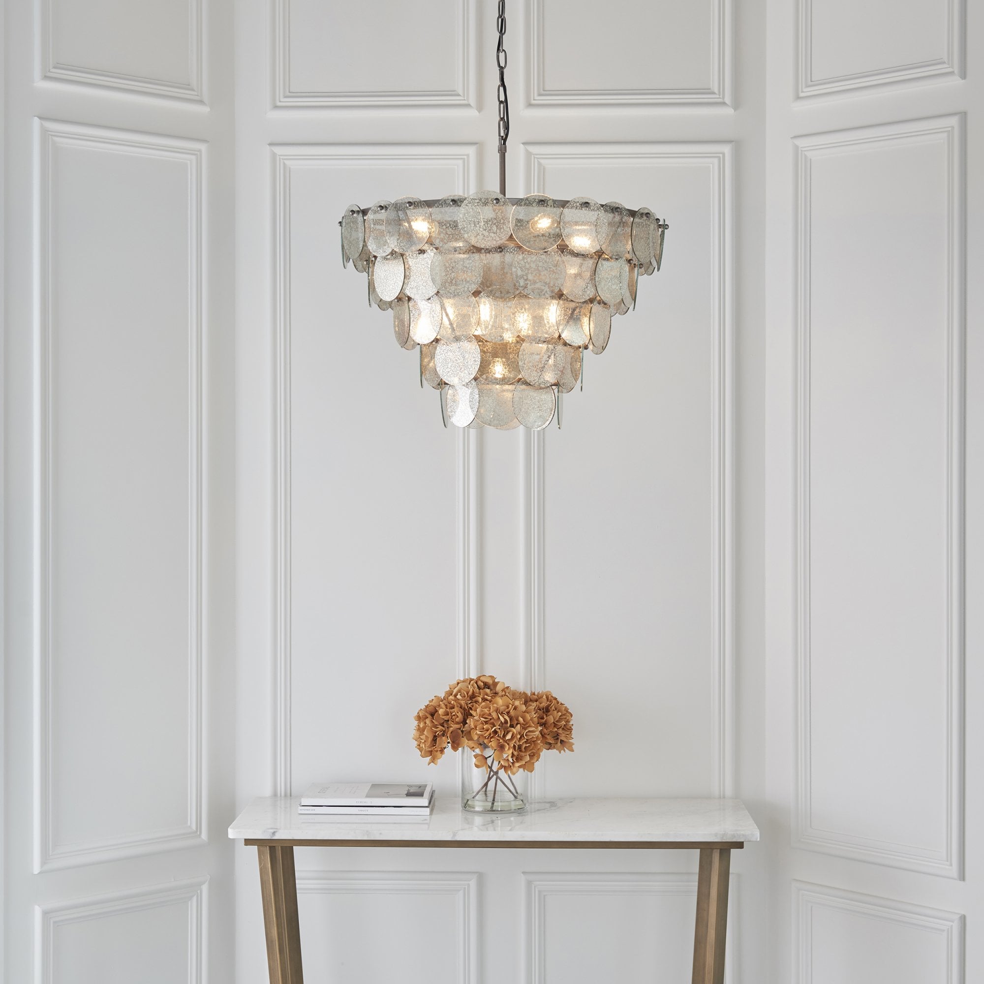 Utopia Scale 9 Light Pendant Chandelier - Antique Silver - 62cm Diameter