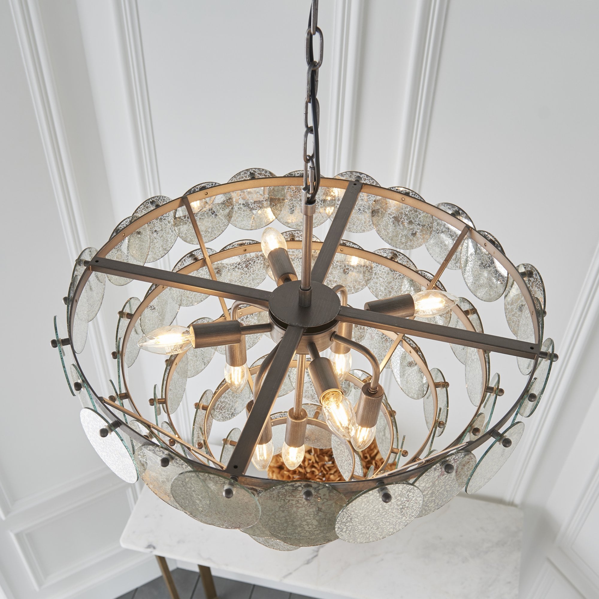 Utopia Scale 9 Light Pendant Chandelier - Antique Silver - 62cm Diameter