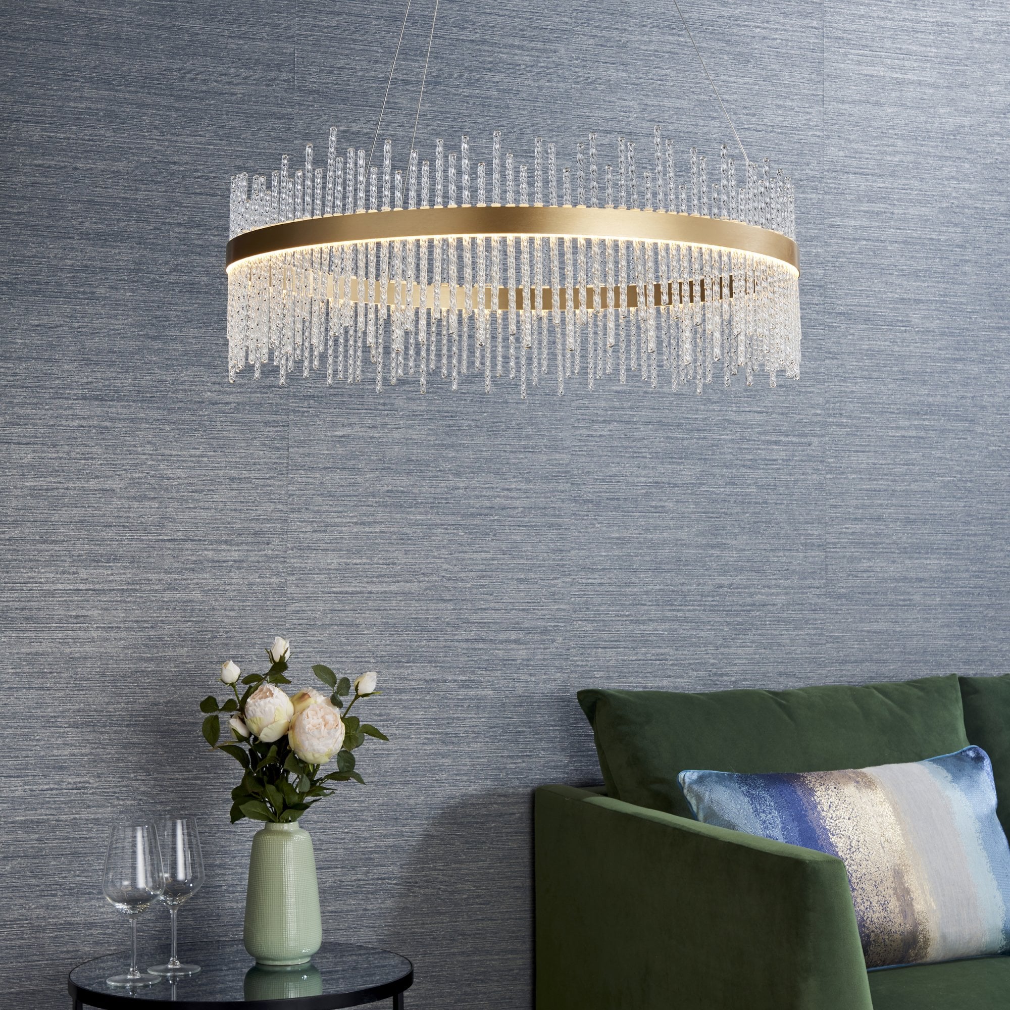 Utopia Twist Large Pendant Chandelier - Gold And Clear Glass - 70cm Diameter