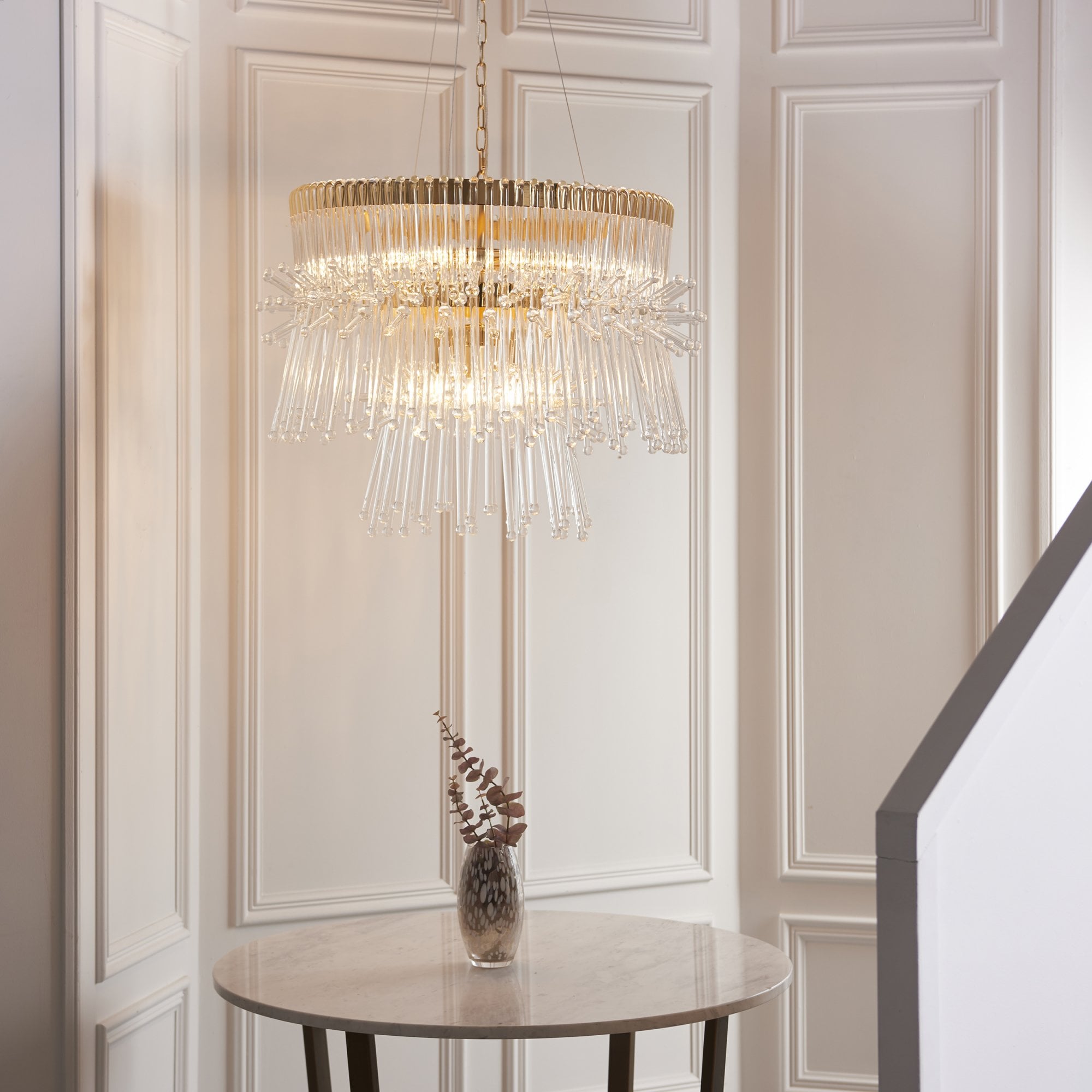 Utopia Glam 9 Light Pendant Chandelier - Polished Gold With Clear Glass - 76cm Diameter
