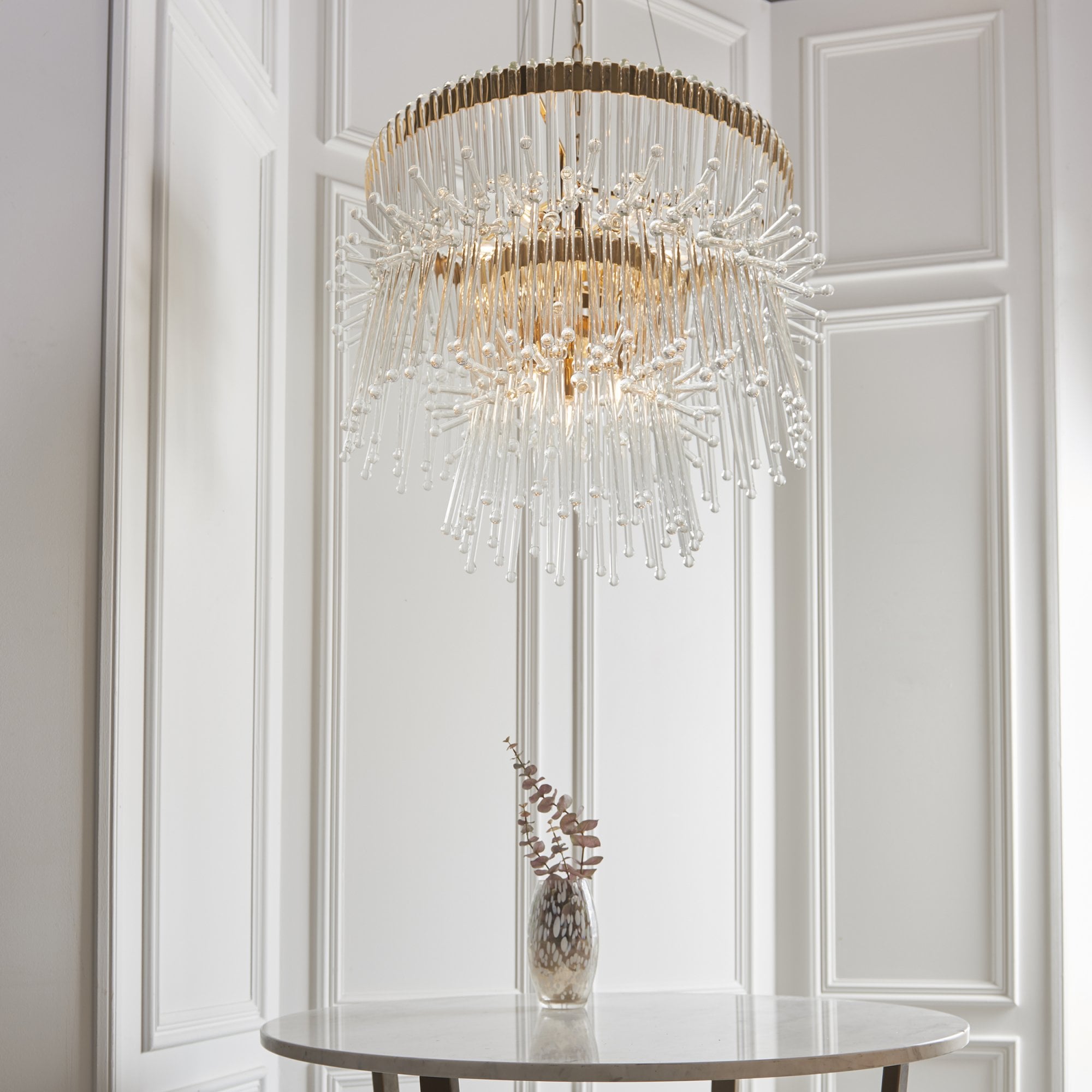 Utopia Glam 9 Light Pendant Chandelier - Polished Gold With Clear Glass - 76cm Diameter