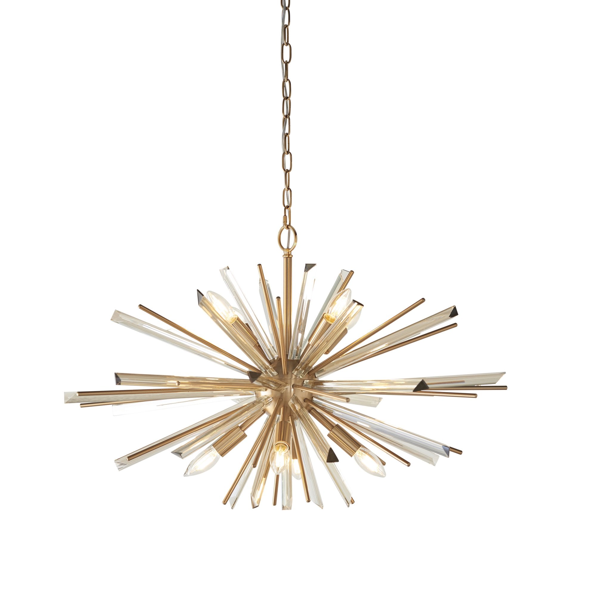 Utopia Spike 8 Light Pendant Chandelier - Antique Brass - 80cm Diameter