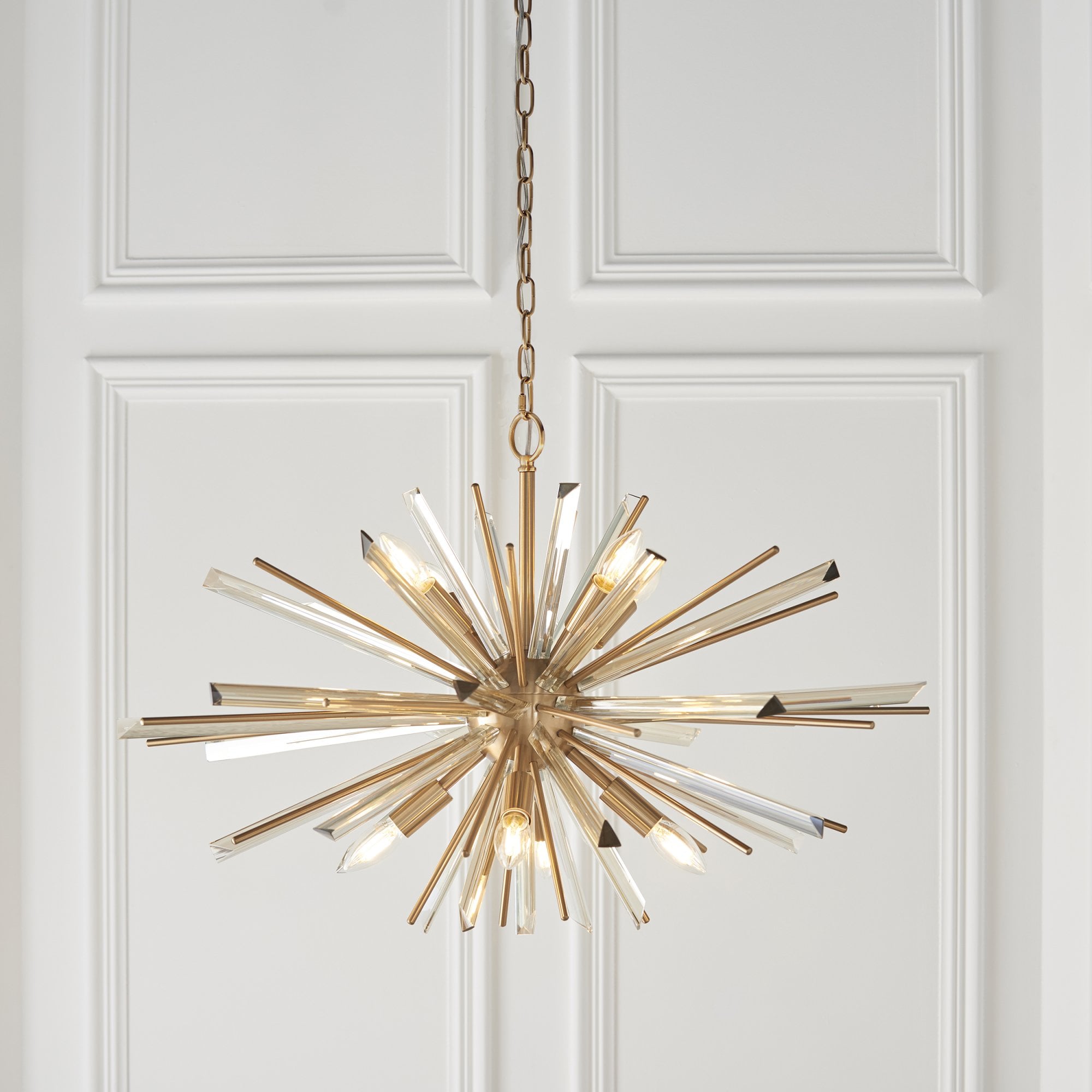 Utopia Spike 8 Light Pendant Chandelier - Antique Brass - 80cm Diameter